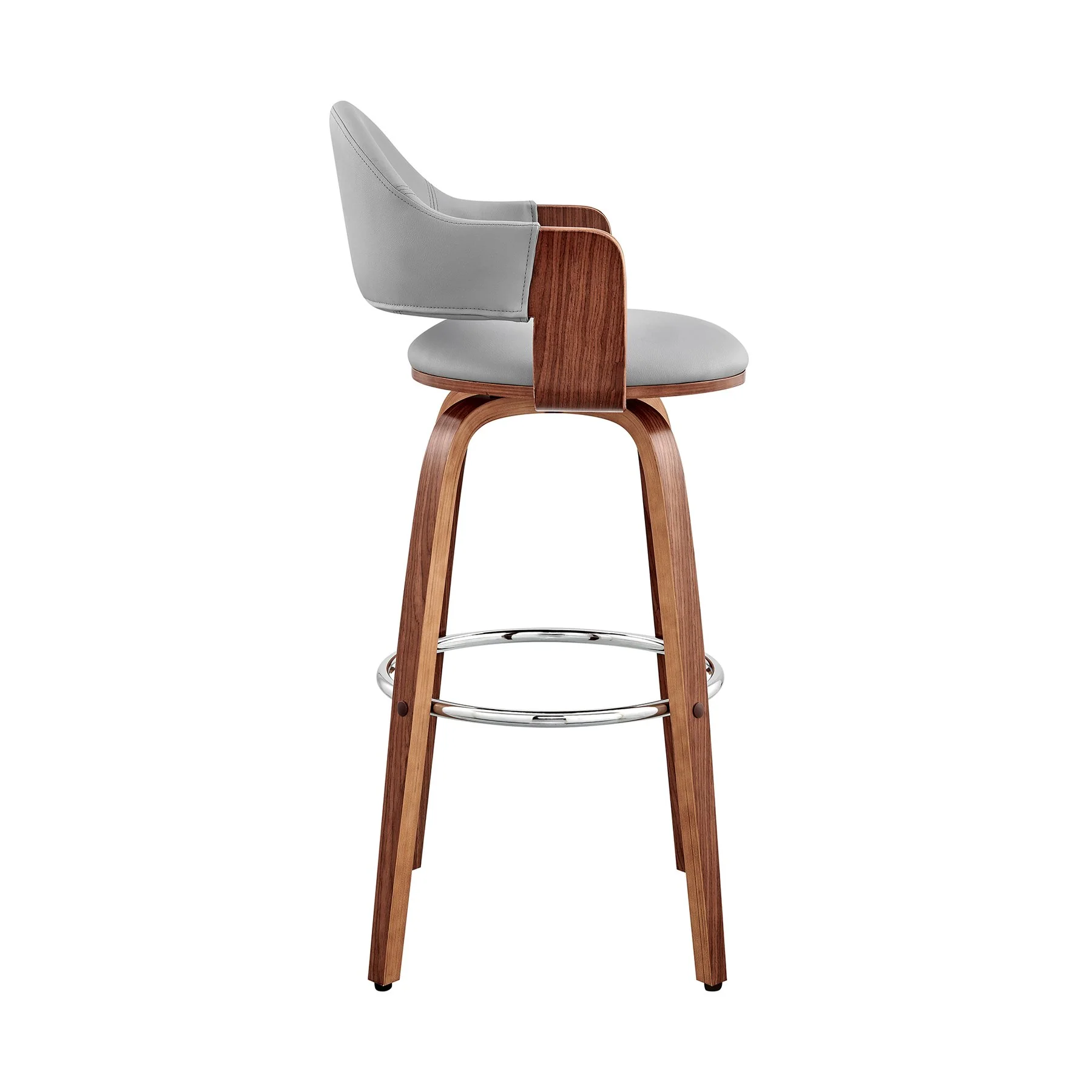 Daxton 30" Gray Faux Leather and Walnut Wood Bar Stool - Image 3