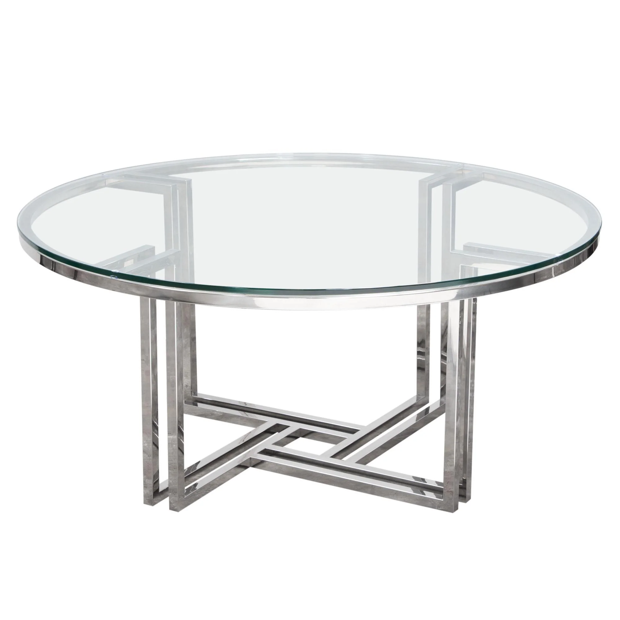 DEKO Polished Stainless Steel Round Cocktail Table w/ Clear, Tempered Glass Top by Diamond Sofa - Image 3