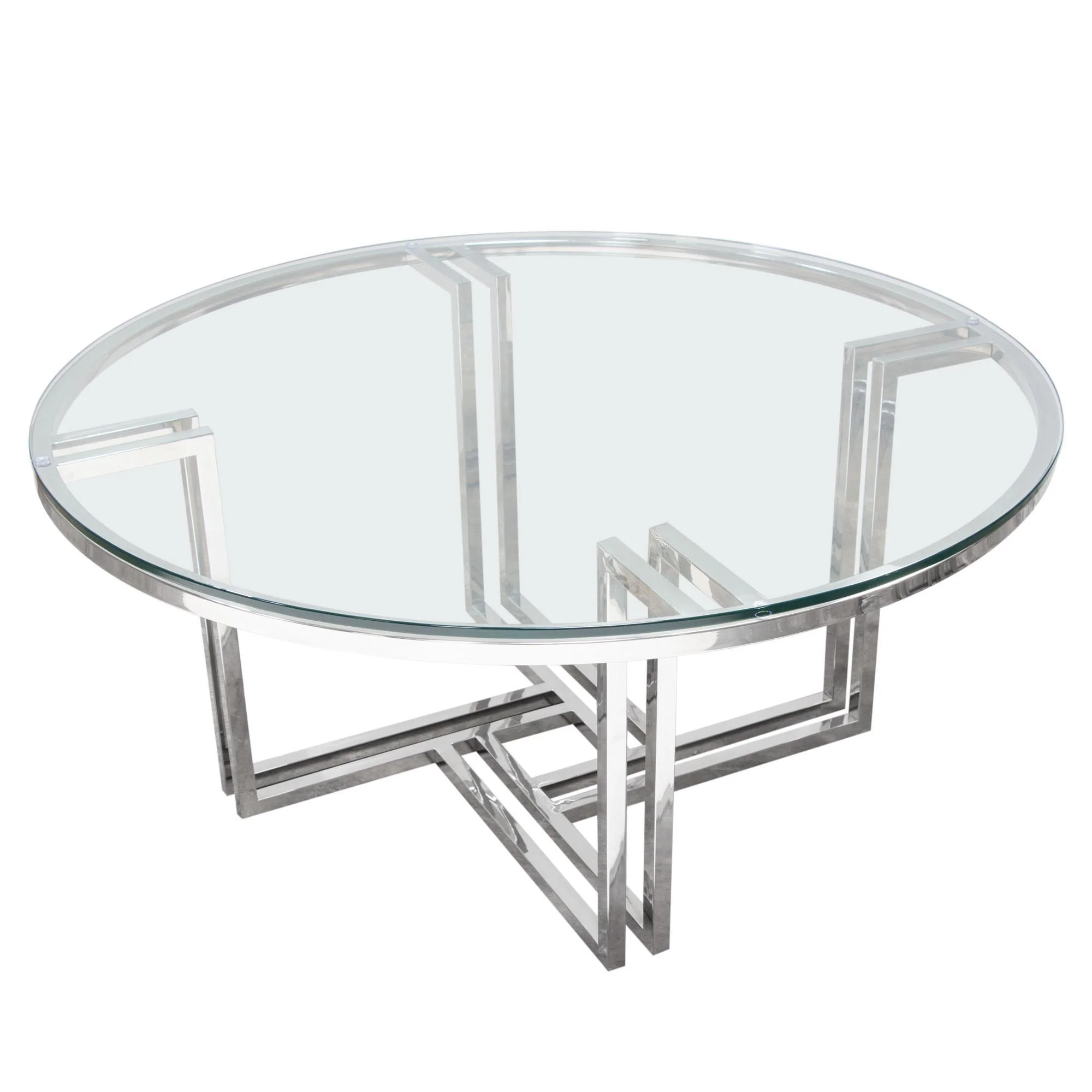 DEKO Polished Stainless Steel Round Cocktail Table w/ Clear, Tempered Glass Top by Diamond Sofa - Image 5