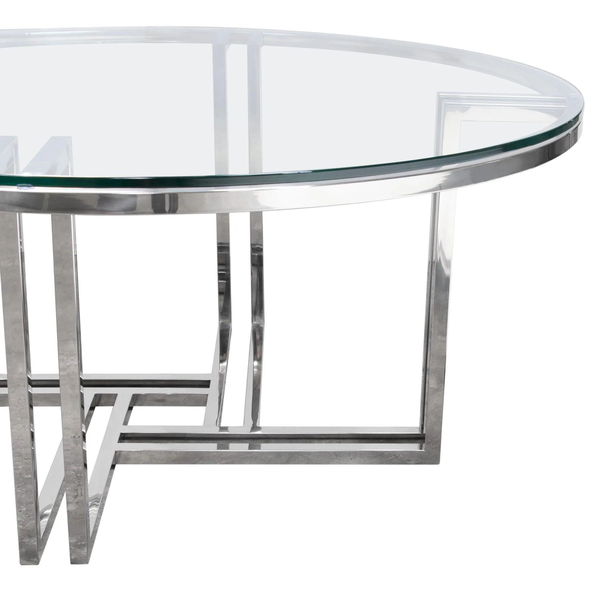 DEKO Polished Stainless Steel Round Cocktail Table w/ Clear, Tempered Glass Top by Diamond Sofa - Image 6