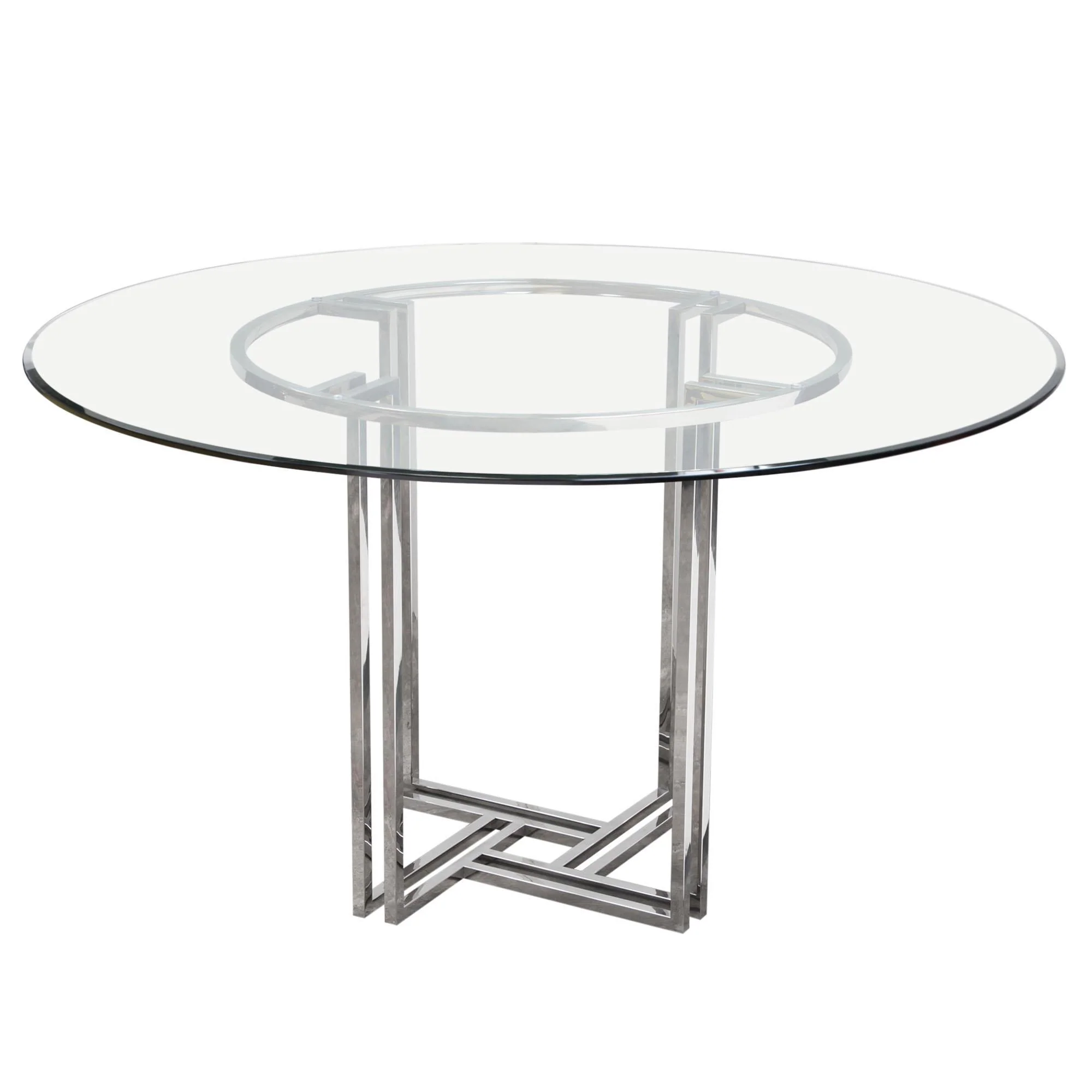 DEKO Polished Stainless Steel Round Dining Table w/ Clear, Tempered Glass Top by Diamond Sofa - Image 3