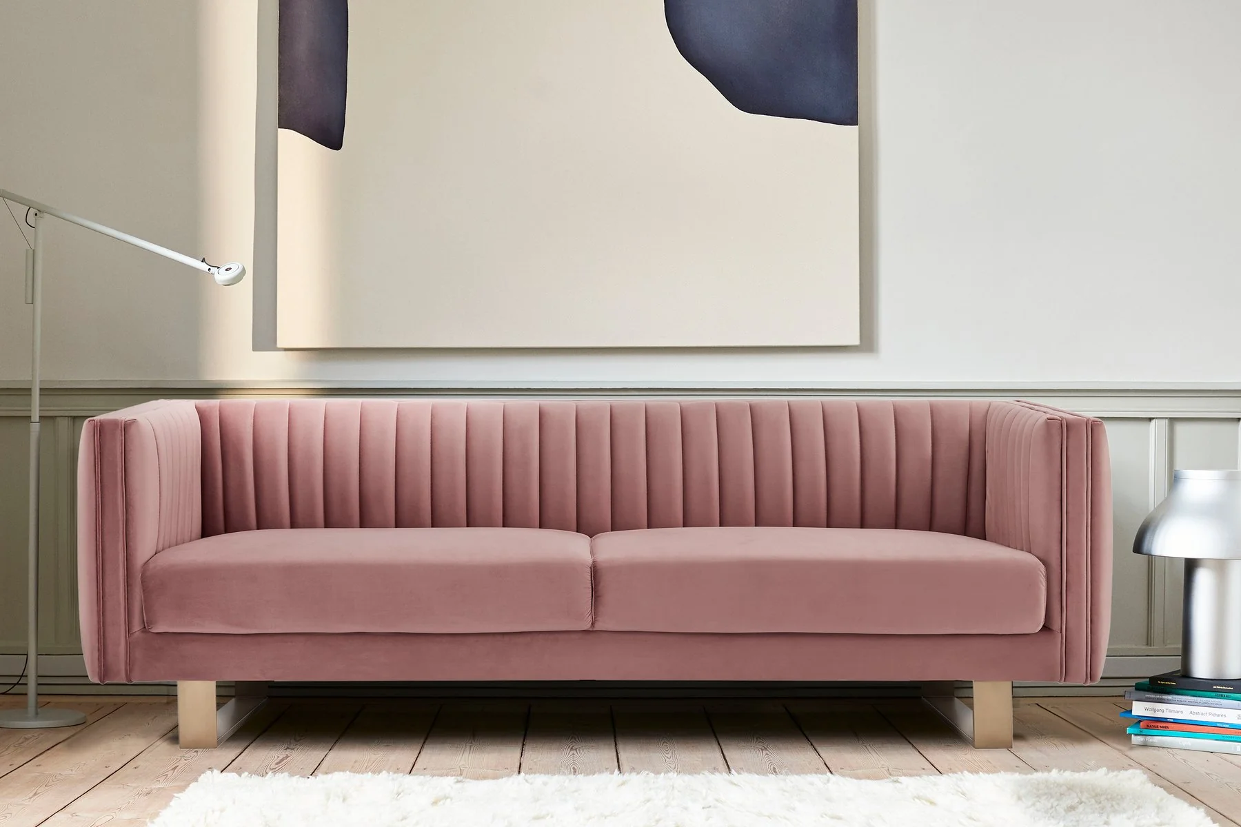 Delilah 86" Blush Velvet Square Arm Sofa - Image 7