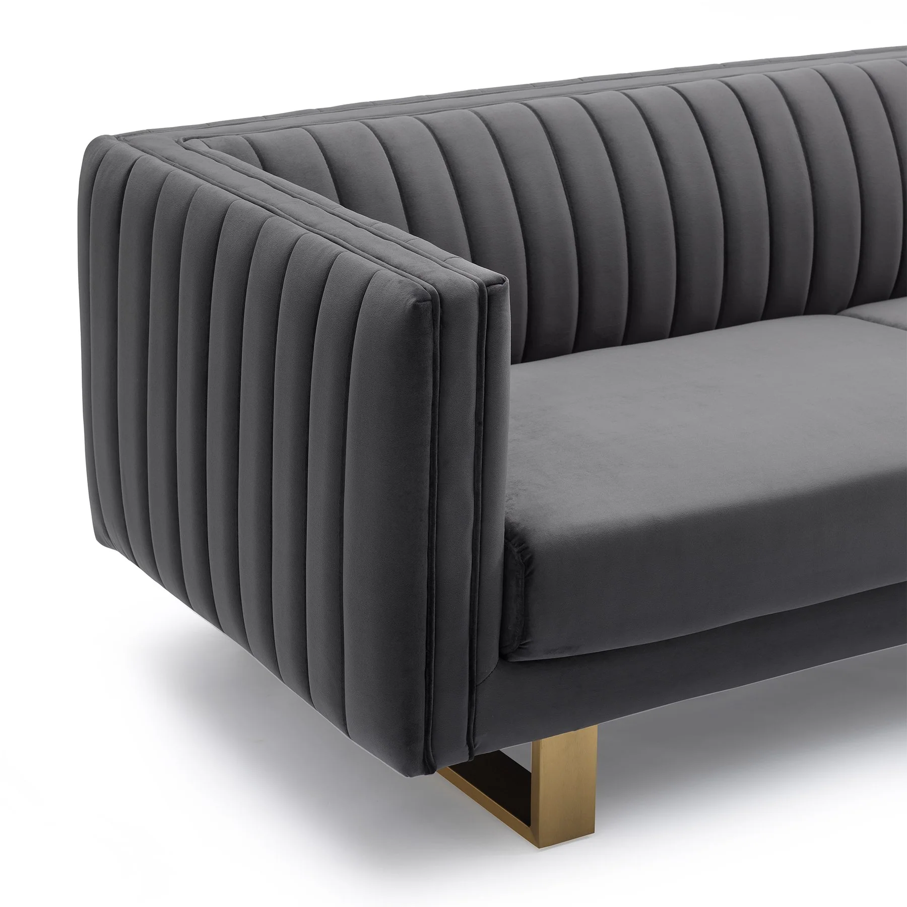 Delilah Dark Gray Velvet Sofa with Matte Gold Legs - Image 4