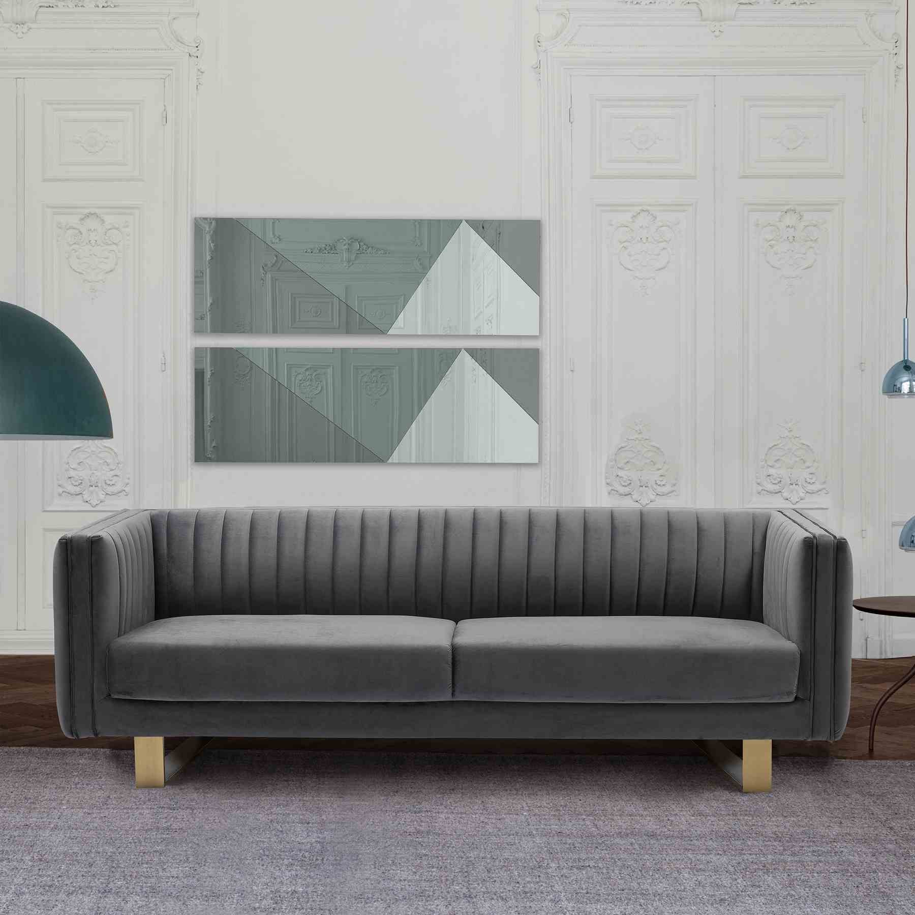 Delilah Dark Gray Velvet Sofa with Matte Gold Legs - Image 5