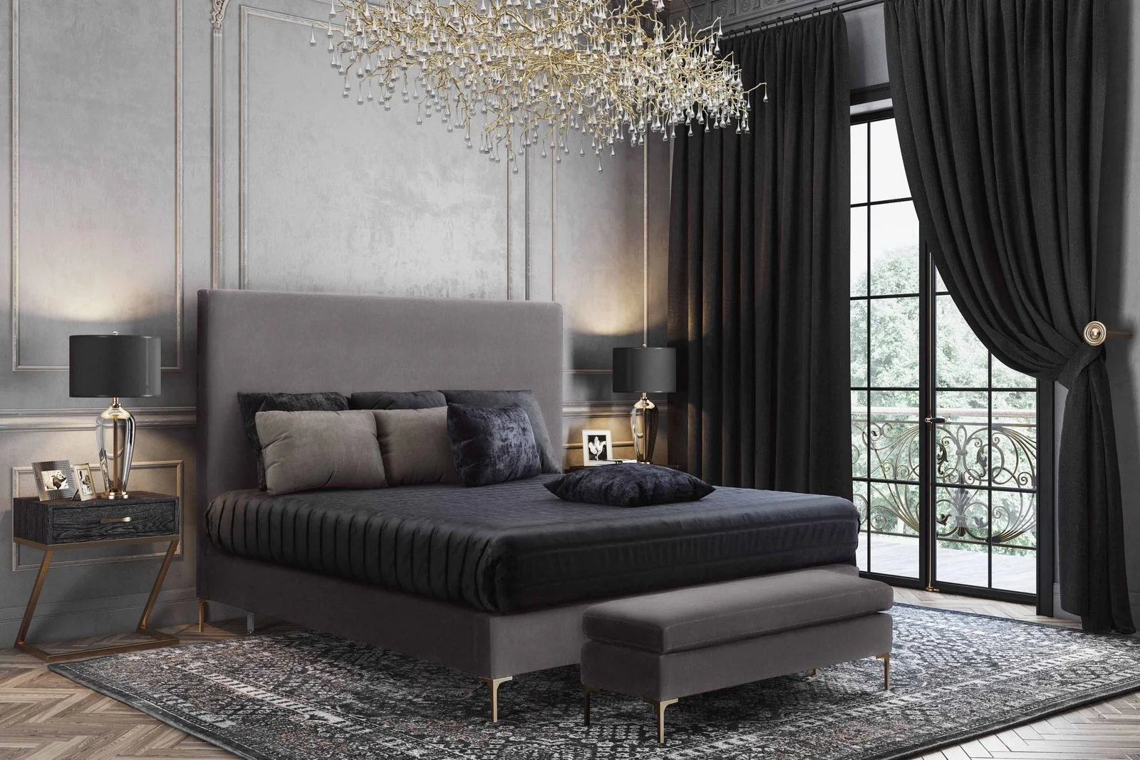 Delilah Grey Velvet Bench - Image 2