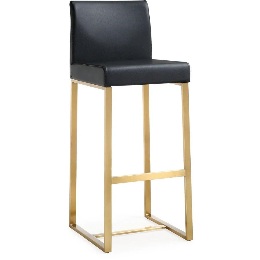 Denmark Black Performance Vegan Leather and Gold Steel Barstool - Set of 2 - Image 3