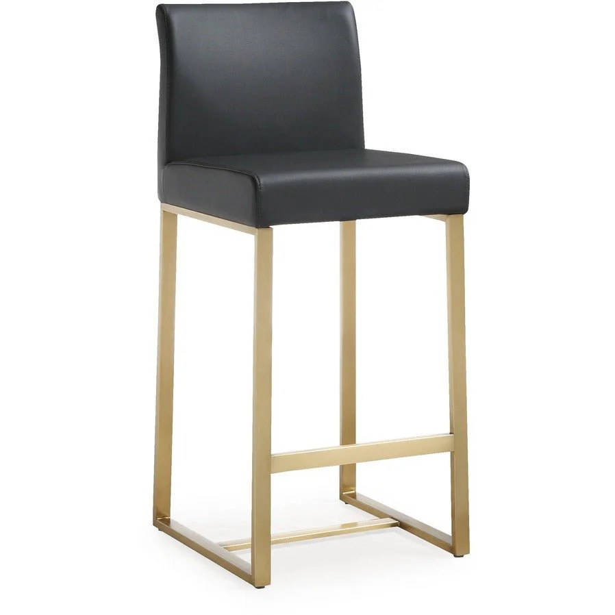 Denmark Black Performance Vegan Leather and Gold Steel Counter Stool - Set of 2 - Image 3