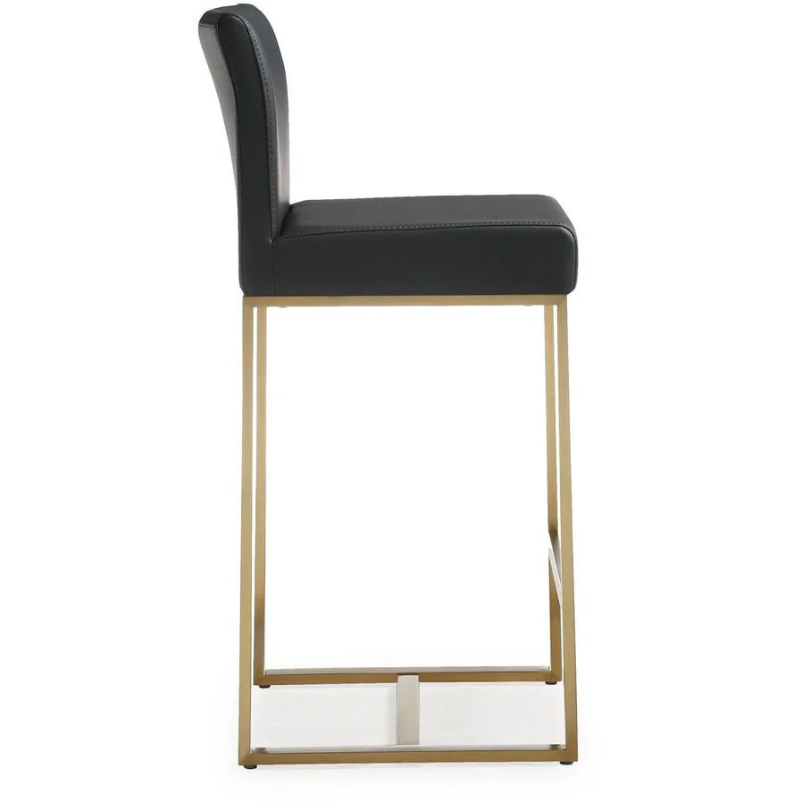 Denmark Black Performance Vegan Leather and Gold Steel Counter Stool - Set of 2 - Image 4
