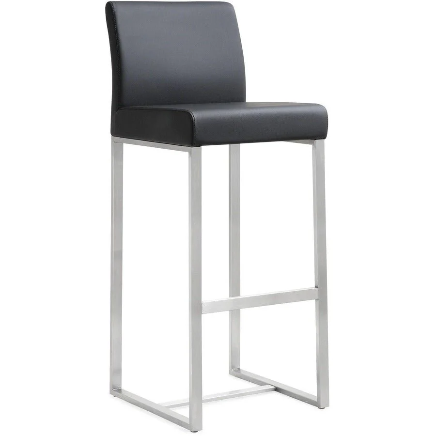 Denmark Black Performance Vegan Leather and Stainless Steel Barstool - Set of 2 - Image 3