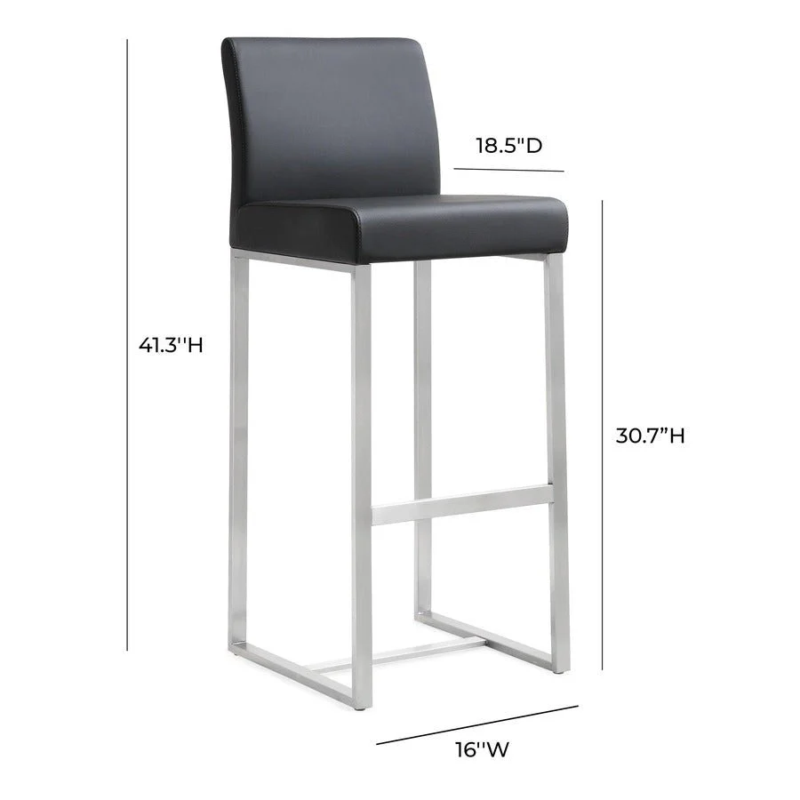 Denmark Black Performance Vegan Leather and Stainless Steel Barstool - Set of 2 - Image 9
