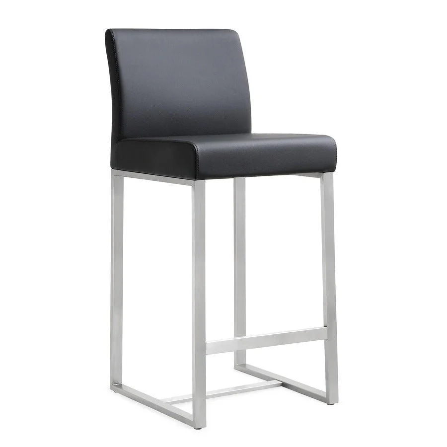 Denmark Black Performance Vegan Leather and Stainless Steel Counter Stool - Set of 2 - Image 3