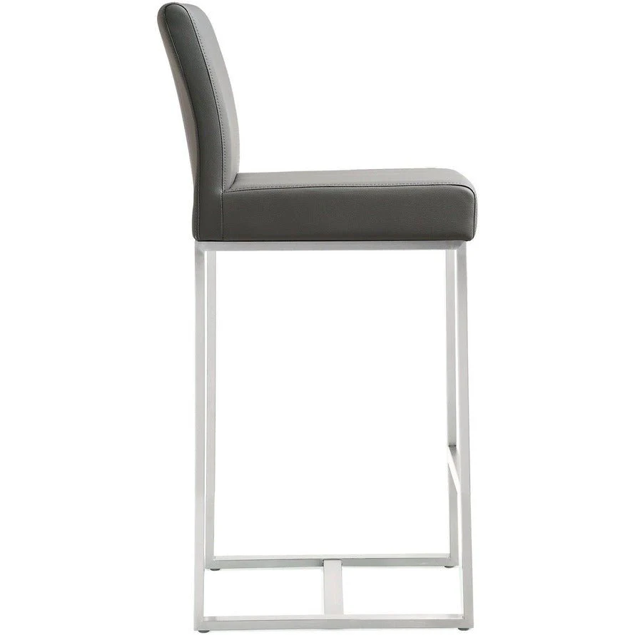 Denmark Grey Performance Vegan Leather and Stainless Steel Counter Stool - Set of 2 - Image 4