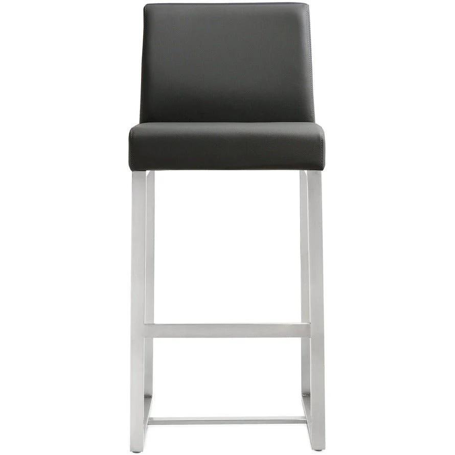 Denmark Grey Performance Vegan Leather and Stainless Steel Counter Stool - Set of 2 - Image 5
