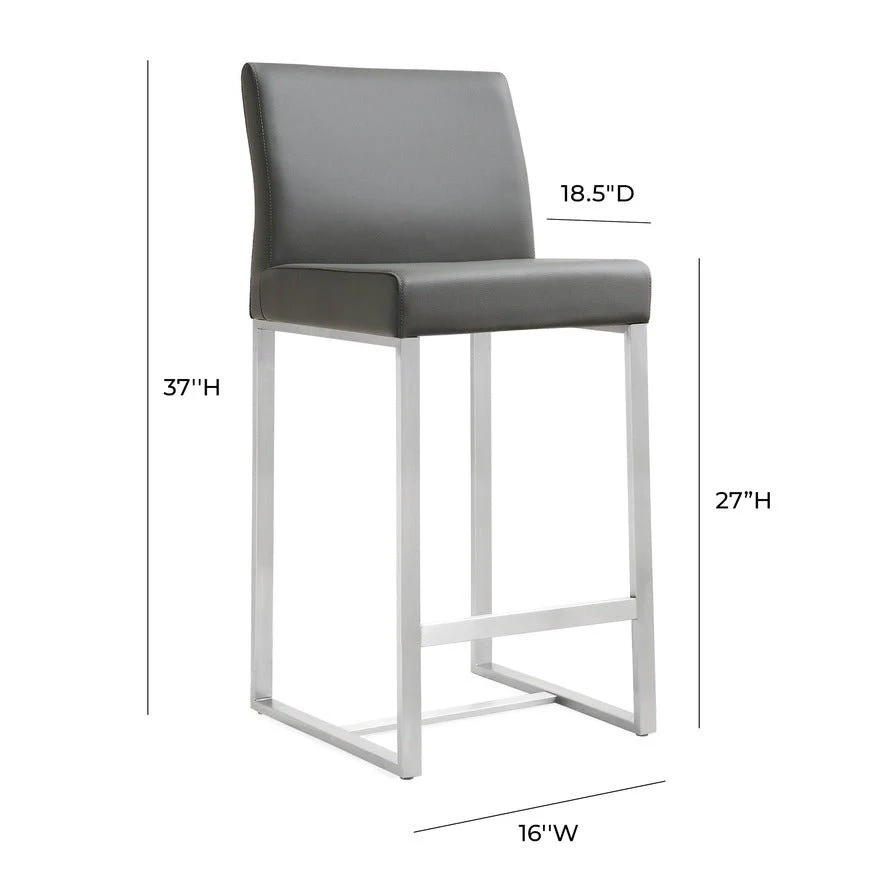 Denmark Grey Performance Vegan Leather and Stainless Steel Counter Stool - Set of 2 - Image 9