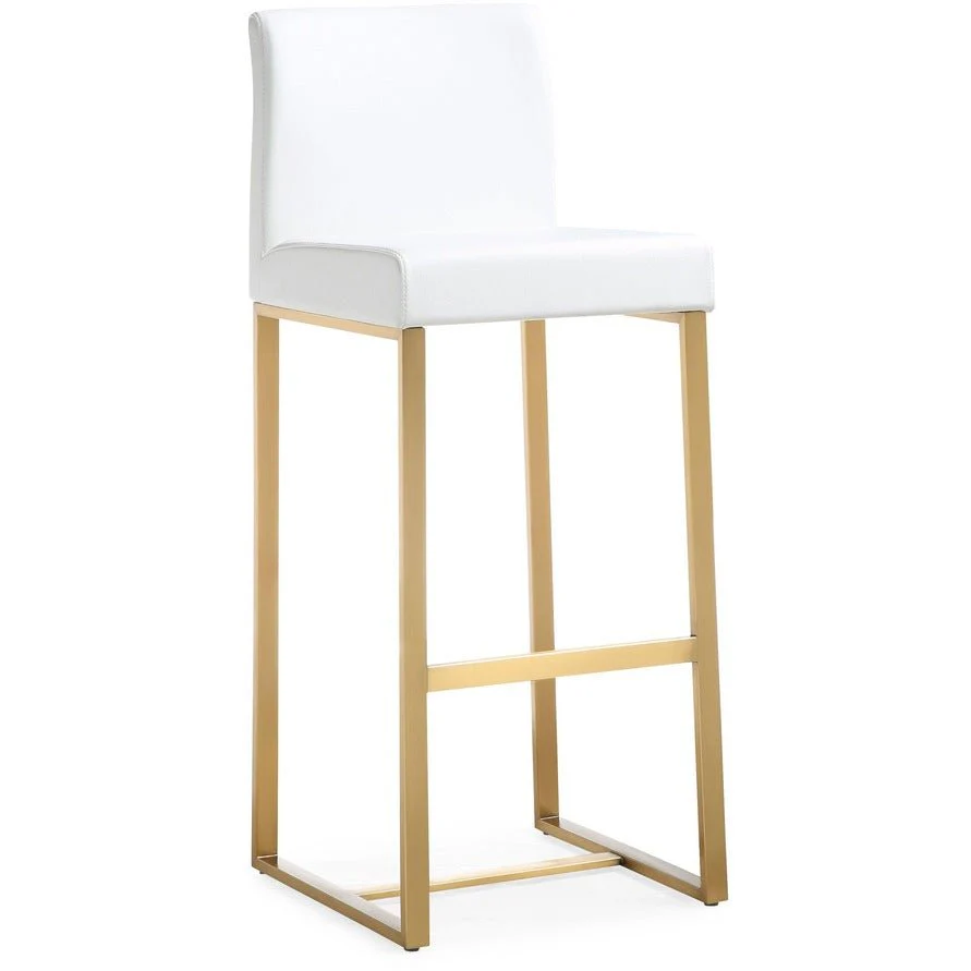 Denmark White Performance Vegan Leather and Gold Steel Barstool - Set of 2 - Image 3