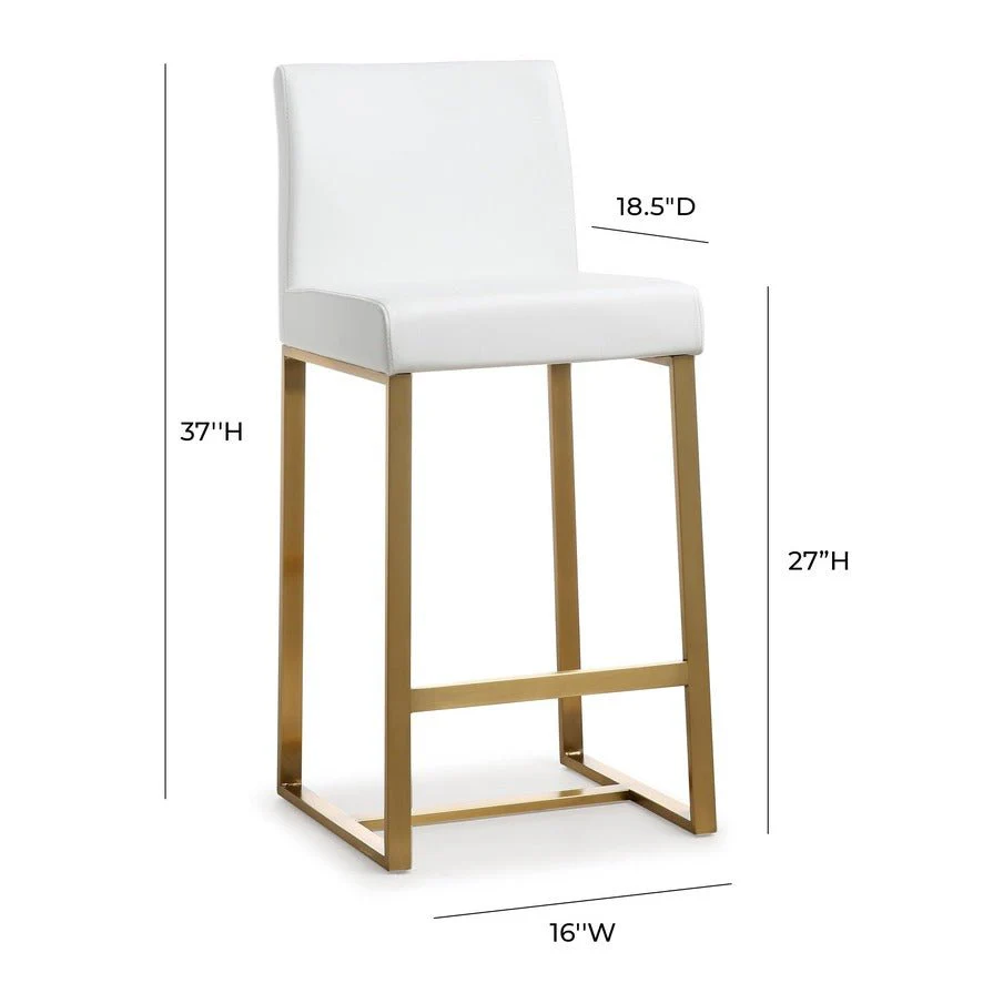 Denmark White Performance Vegan Leather and Gold Steel Counter Stool - Set of 2 - Image 10