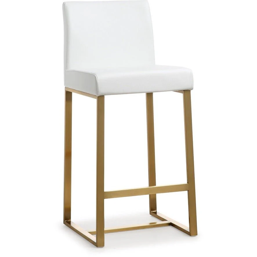 Denmark White Performance Vegan Leather and Gold Steel Counter Stool - Set of 2 - Image 3