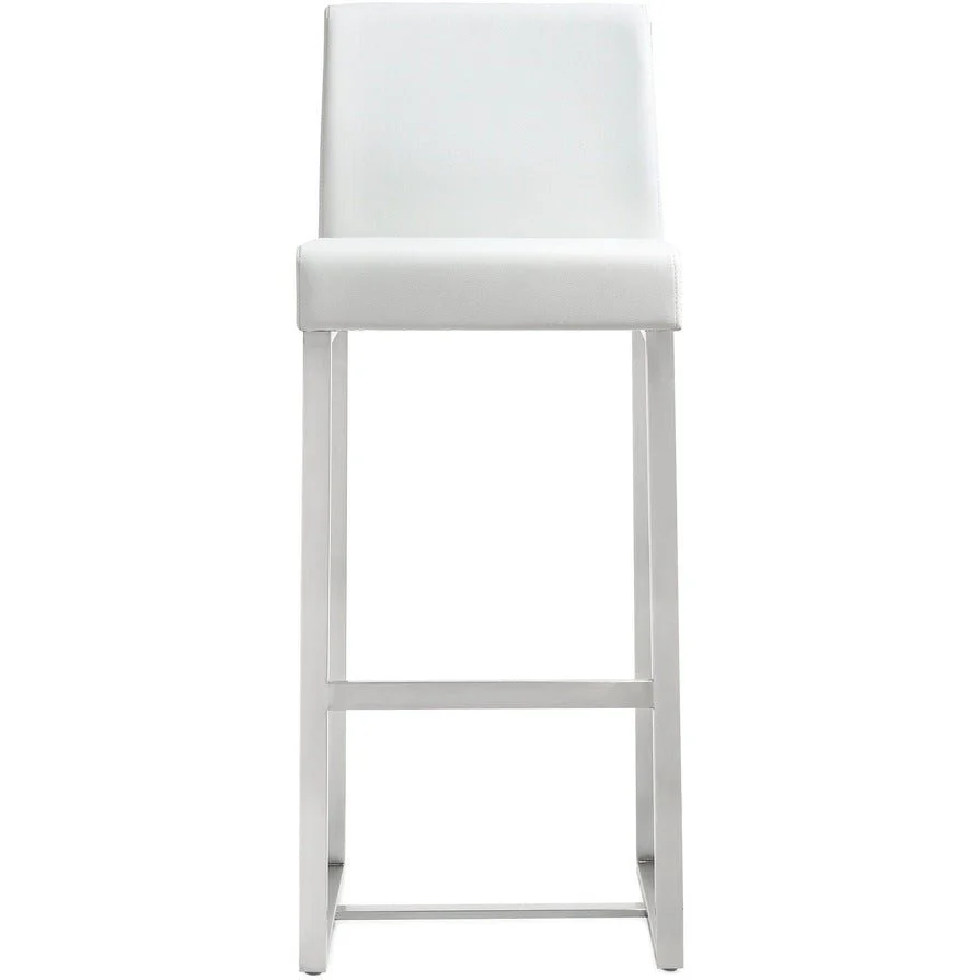 Denmark White Performance Vegan Leather and Stainless Steel Barstool - Set of 2 - Image 5