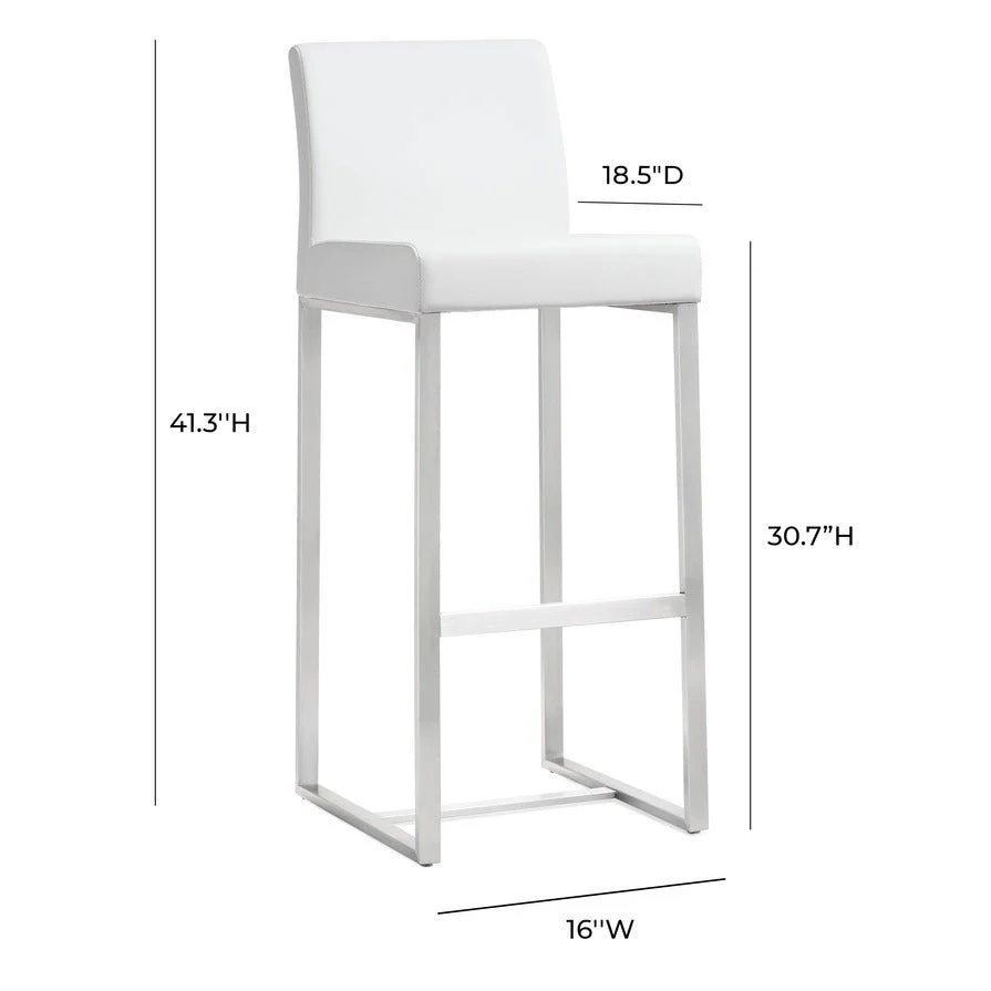 Denmark White Performance Vegan Leather and Stainless Steel Barstool - Set of 2 - Image 9