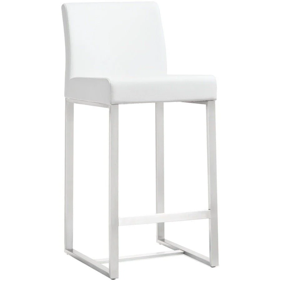 Denmark White Performance Vegan Leather and Stainless Steel Counter Stool - Set of 2 - Image 3