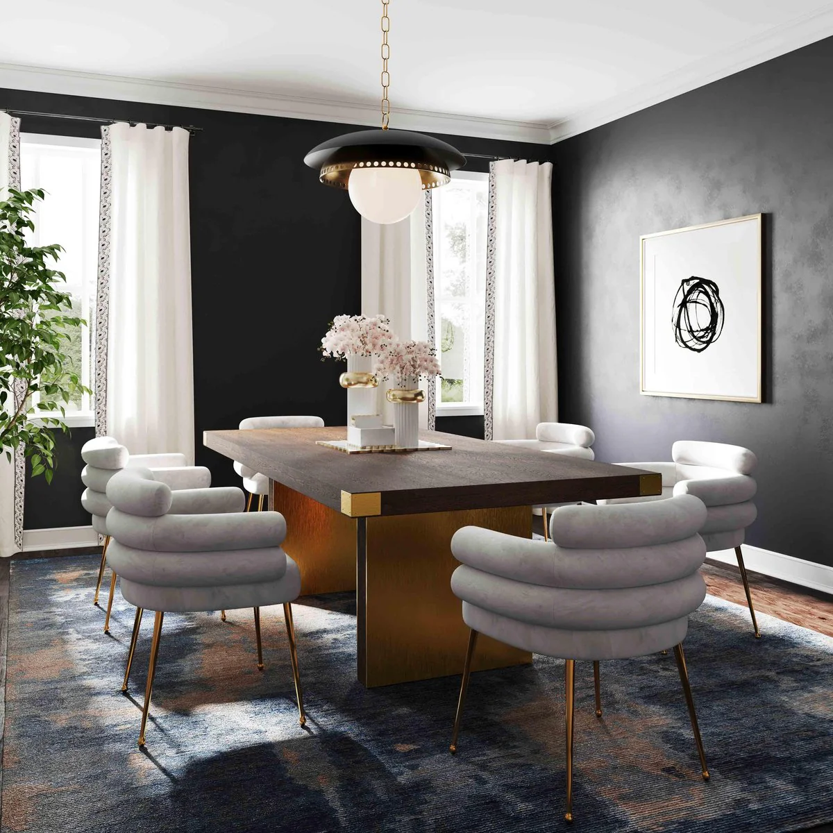 Dente Grey Velvet Dining Chair - Image 2
