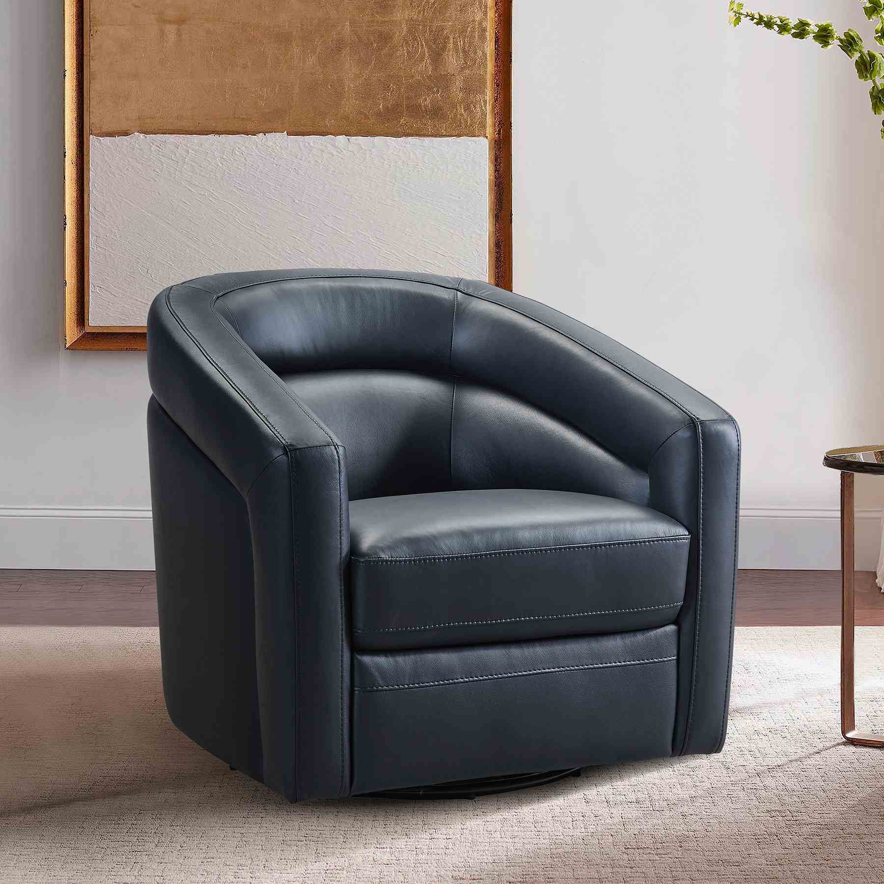 Desi Contemporary Swivel Accent Chair in Black Genuine Leather - Image 7