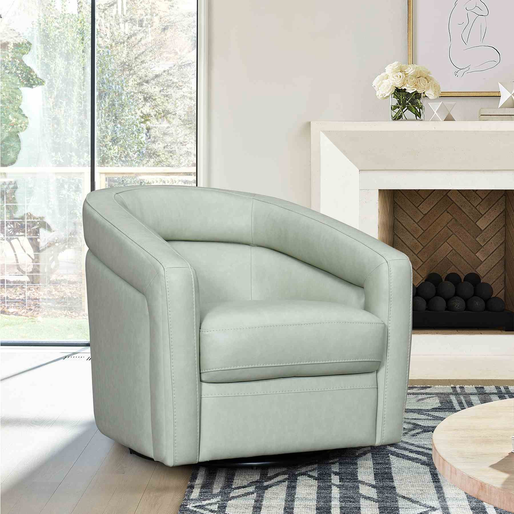 Desi Mint Leather Swivel Accent Chair - Image 9
