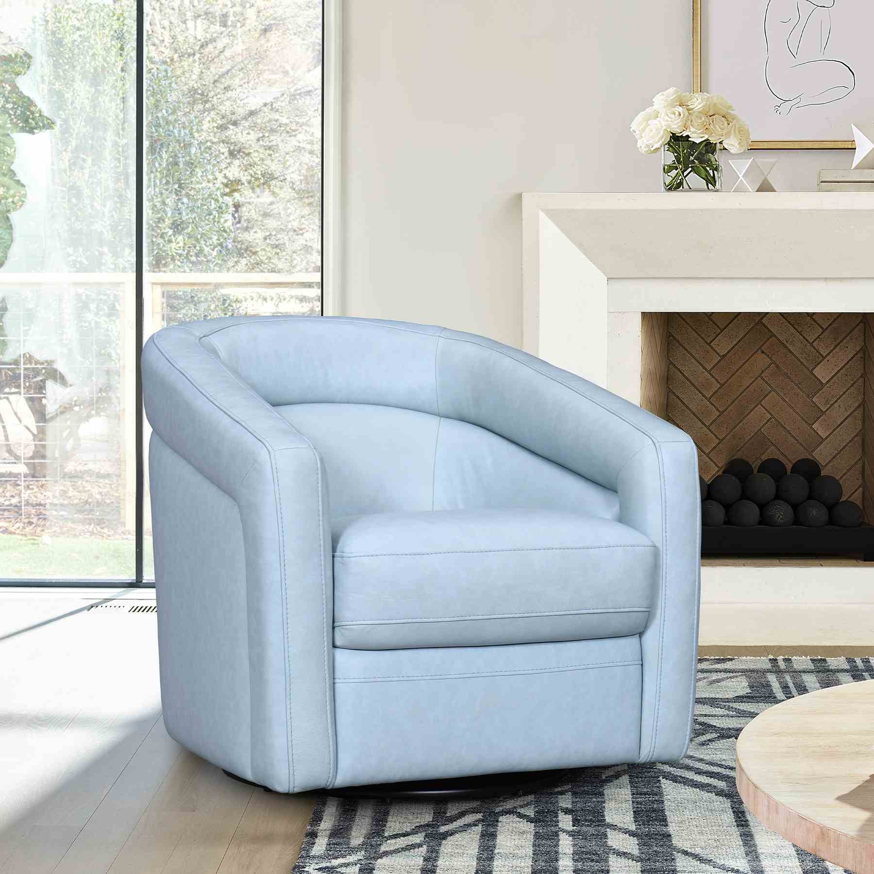 Desi Sky Blue Leather Swivel Accent Chair - Image 9