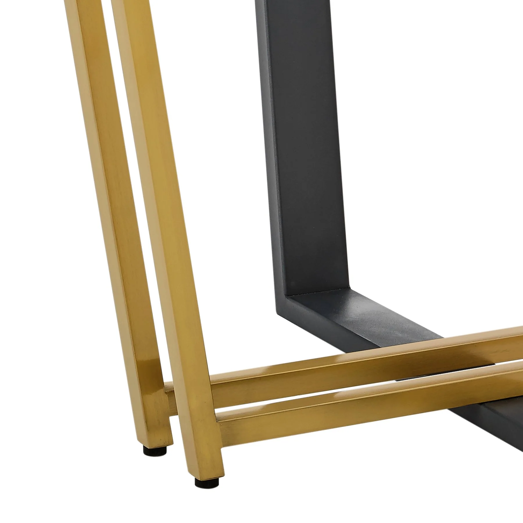 Devi 48" Round Dining Table in Gold Stainless Steel and Black Iron Base with Glass Tabletop - Image 6
