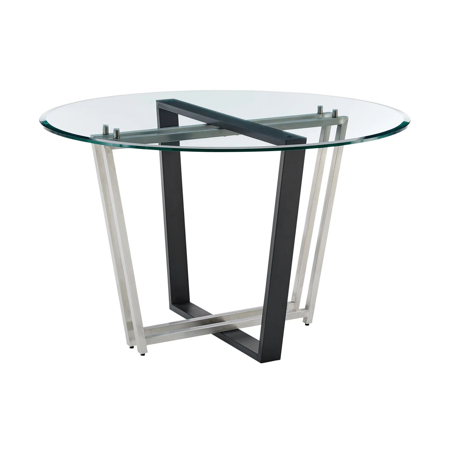 Devi Anastasia 5 Piece Round Glass Dining Table Set with Brushed Stainless Steel and Blue Fabric - Image 4