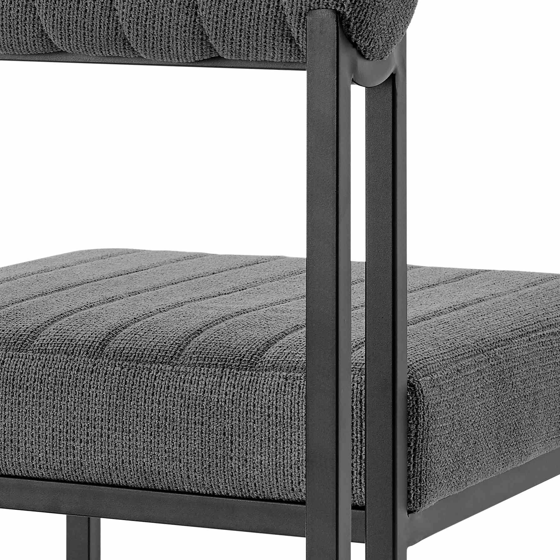 Devi Anastasia 5 Piece Round Glass Dining Table Set with Matte Black Iron and Anchor Gray Fabric - Image 6