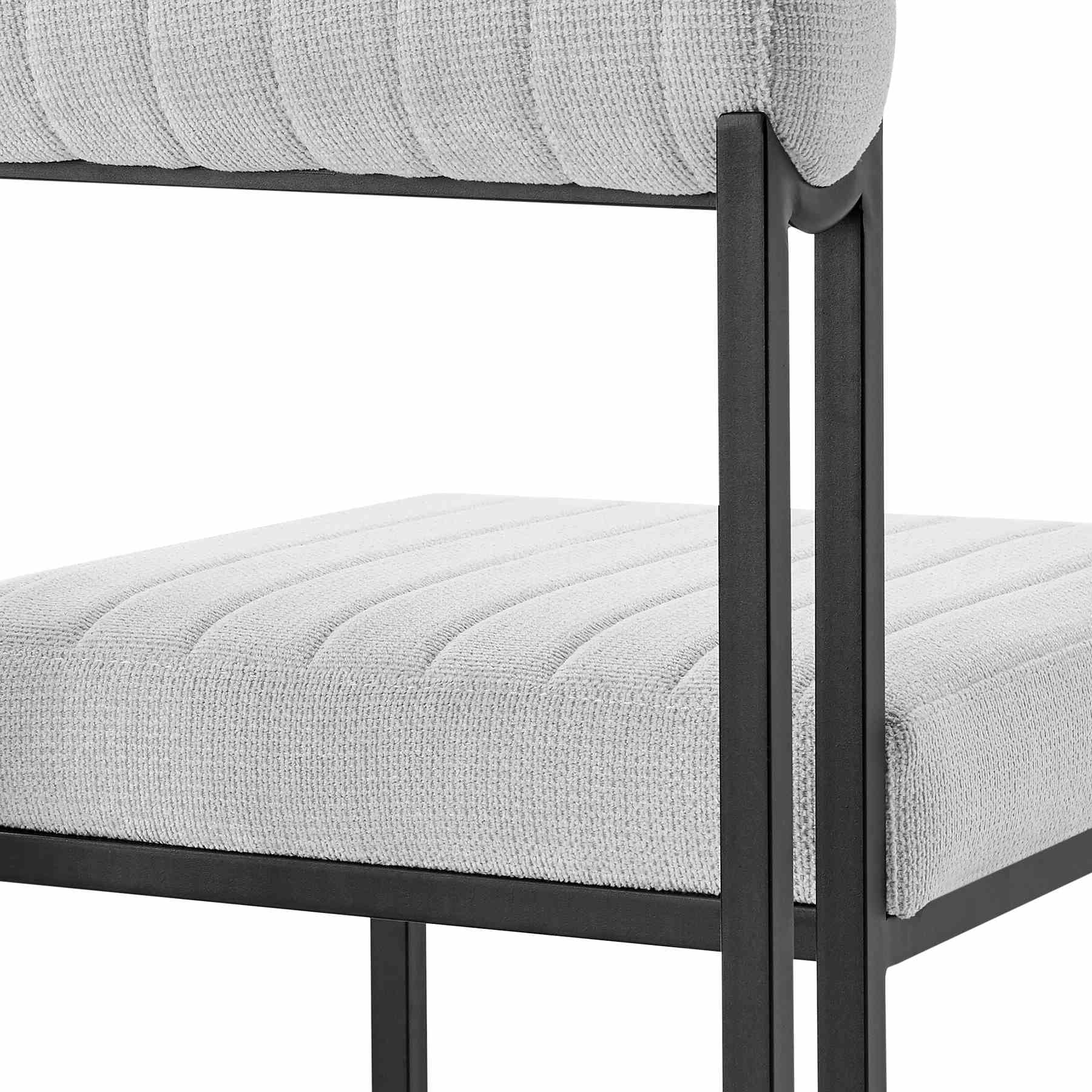 Devi Anastasia 5 Piece Round Glass Dining Table Set with Matte Black Iron and Light Gray Fabric - Image 6