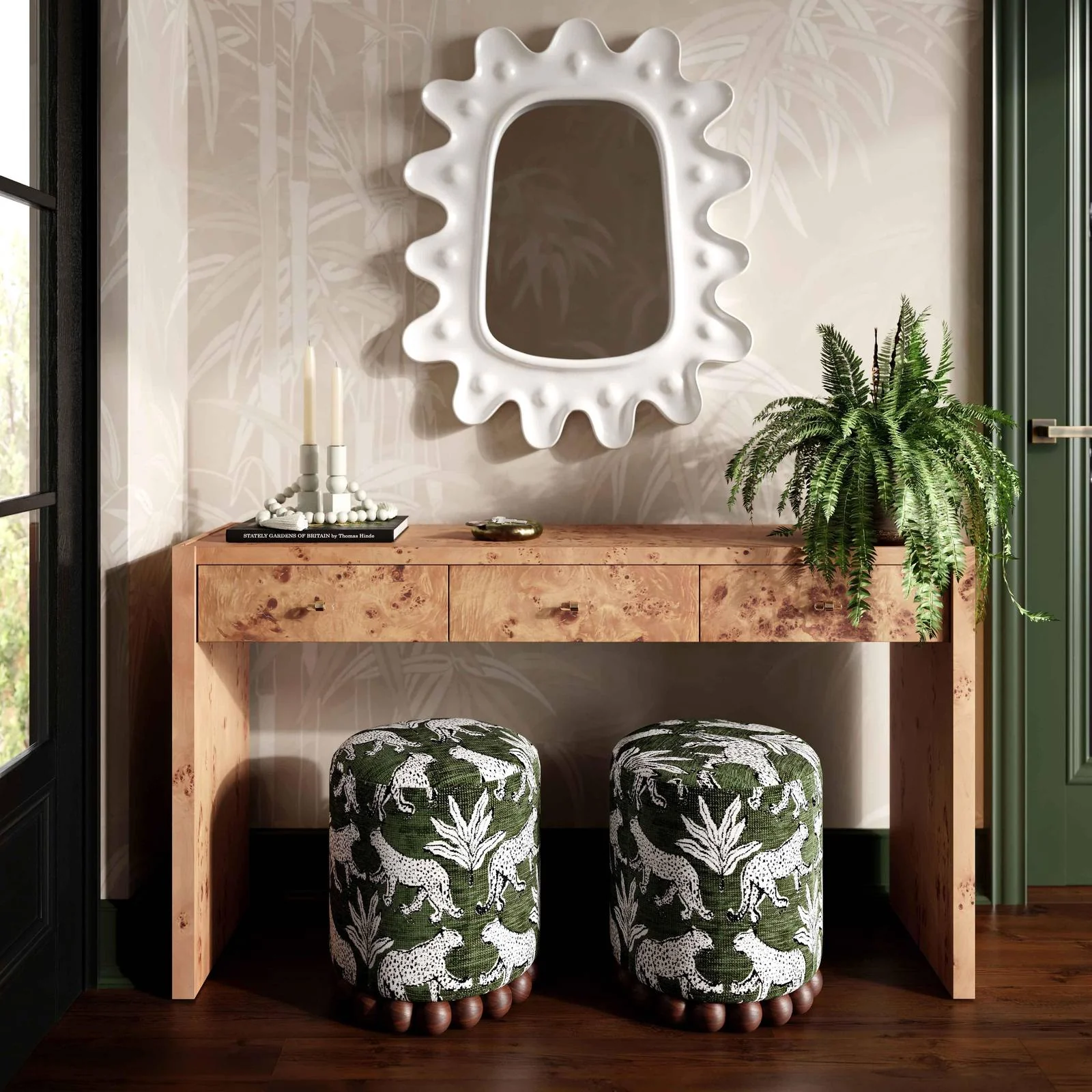 Dex Olive Green Leopard Jacquard Ottoman - Image 2
