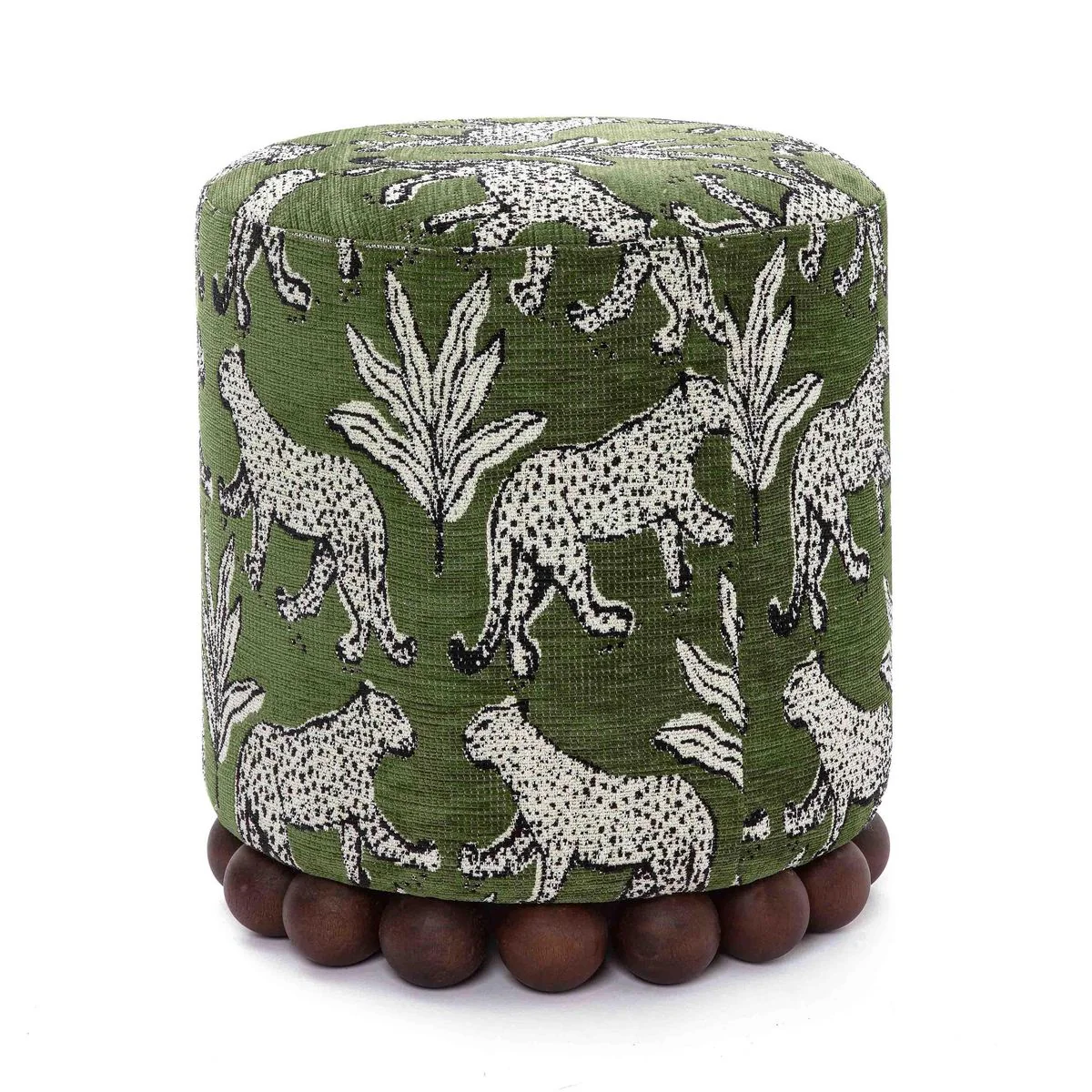 Dex Olive Green Leopard Jacquard Ottoman - Image 3
