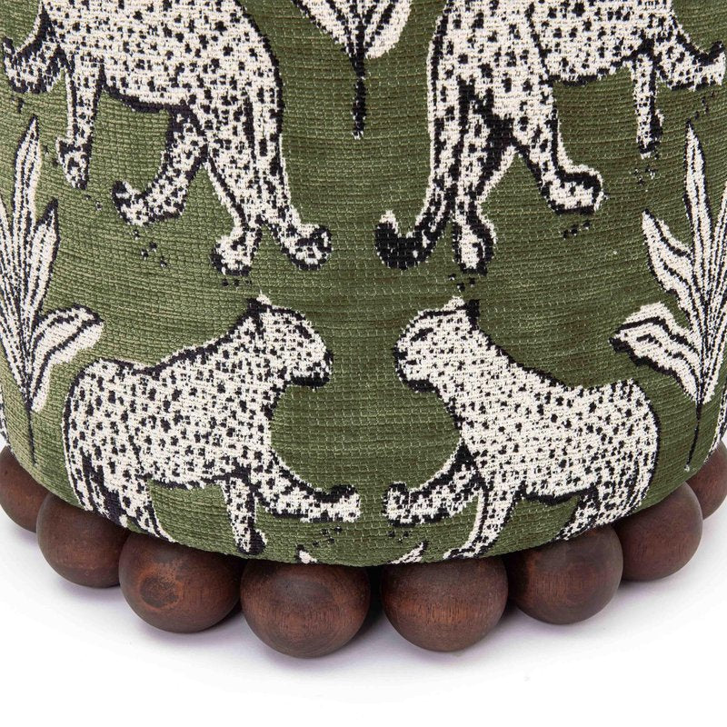 Dex Olive Green Leopard Jacquard Ottoman - Image 4