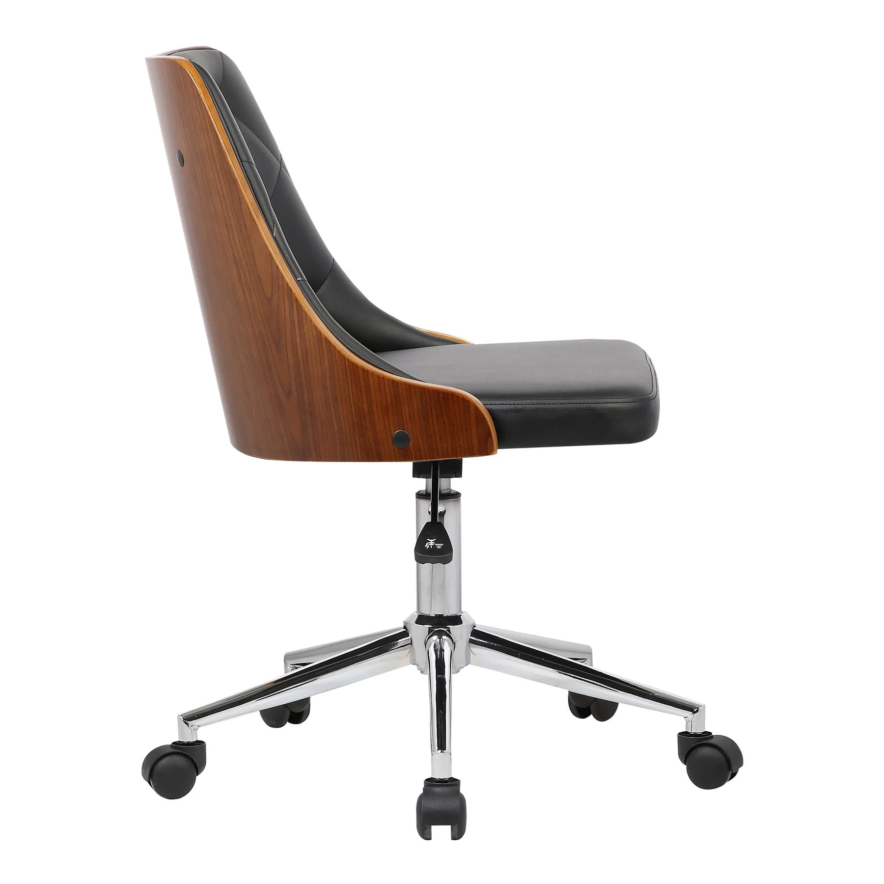 Diamond Mid-Century Office Chair in Chrome finish with Tufted Black Faux Leather and Walnut Veneer Back - Image 3