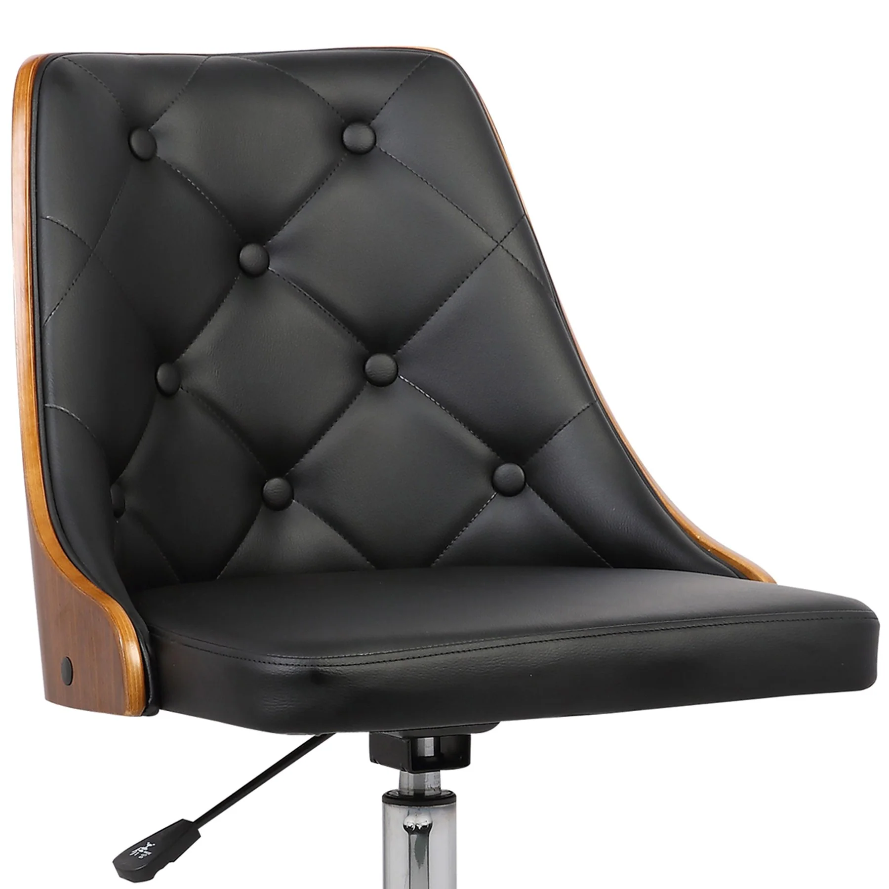 Diamond Mid-Century Office Chair in Chrome finish with Tufted Black Faux Leather and Walnut Veneer Back - Image 5
