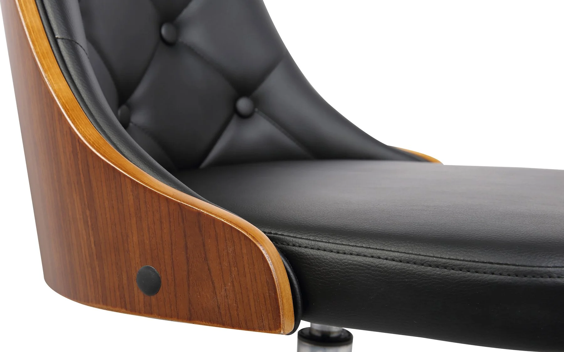 Diamond Mid-Century Office Chair in Chrome finish with Tufted Black Faux Leather and Walnut Veneer Back - Image 6