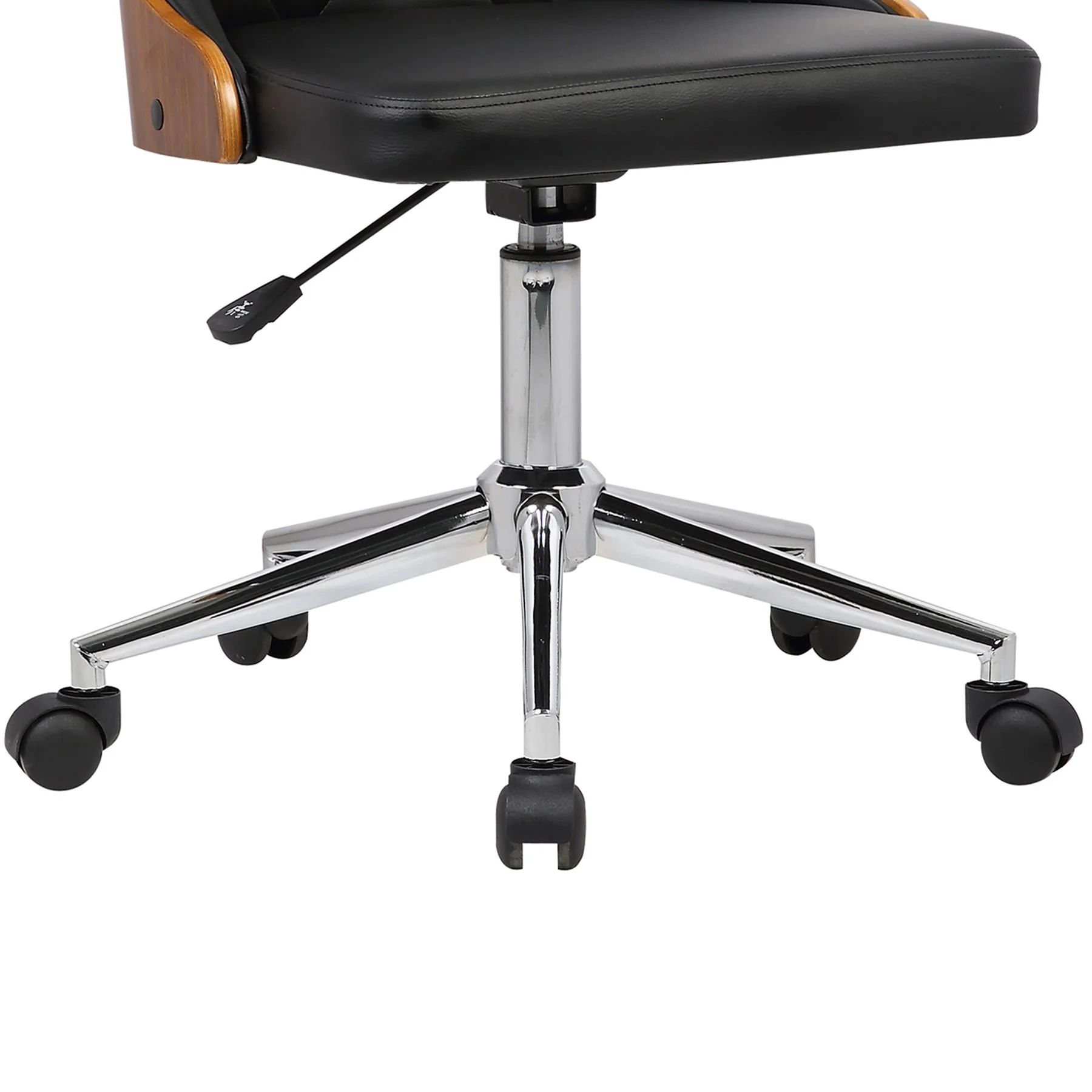 Diamond Mid-Century Office Chair in Chrome finish with Tufted Black Faux Leather and Walnut Veneer Back - Image 7