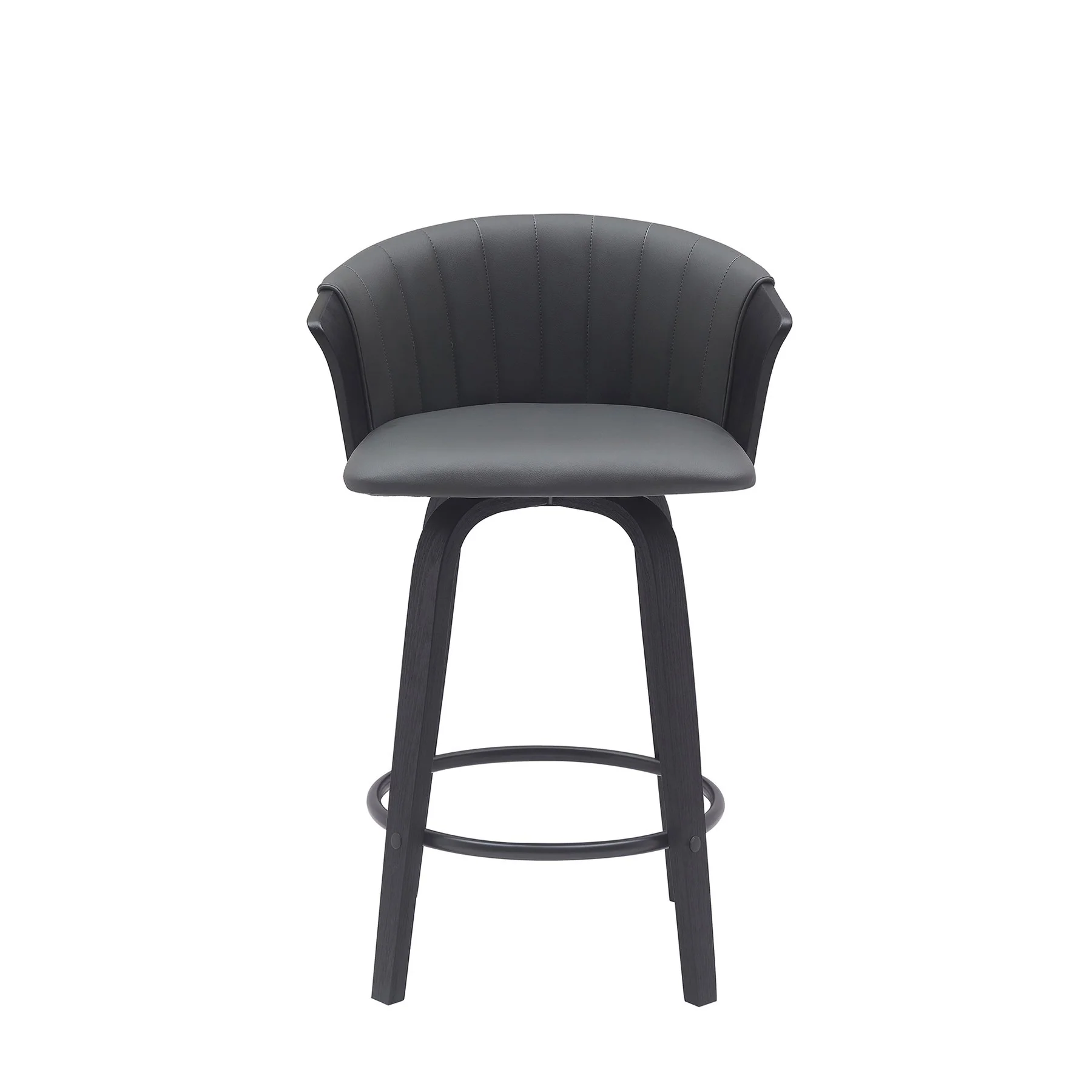 Diana 26" Swivel Black Wood Counter Stool in Gray Faux Leather - Image 2