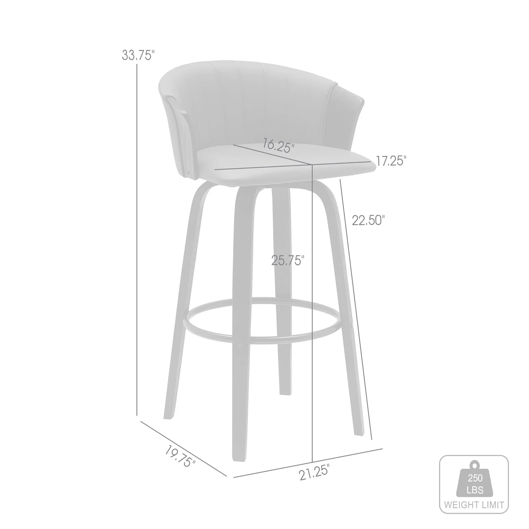 Diana 26" Swivel Black Wood Counter Stool in Gray Faux Leather - Image 8