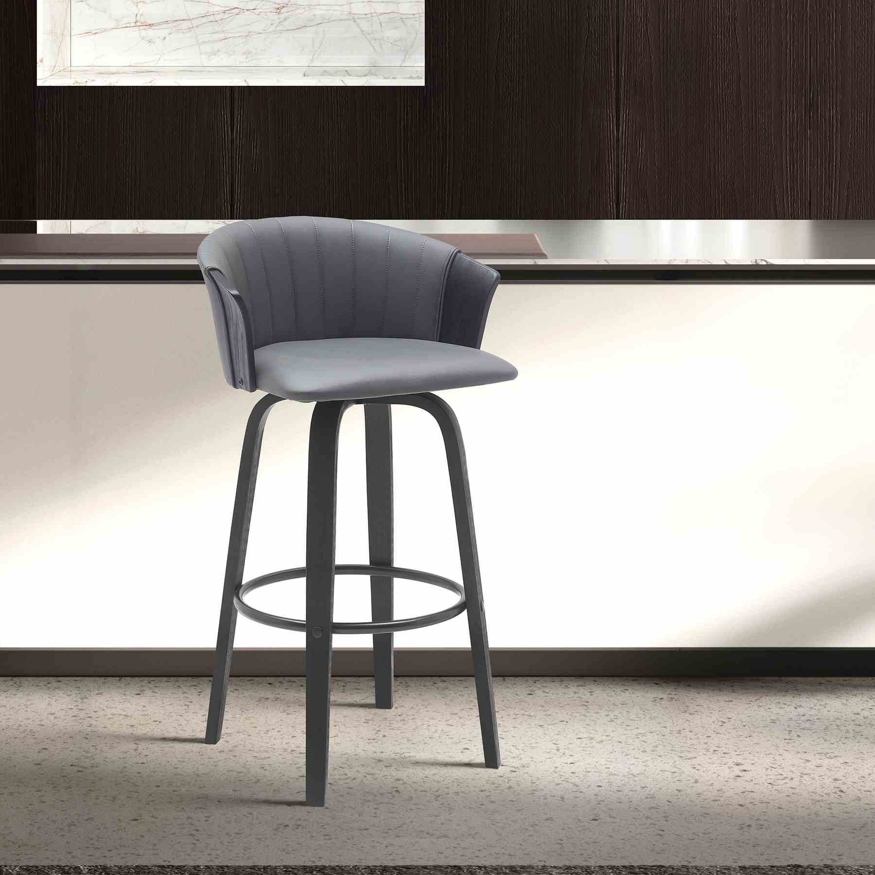 Diana 26" Swivel Black Wood Counter Stool in Gray Faux Leather - Image 9