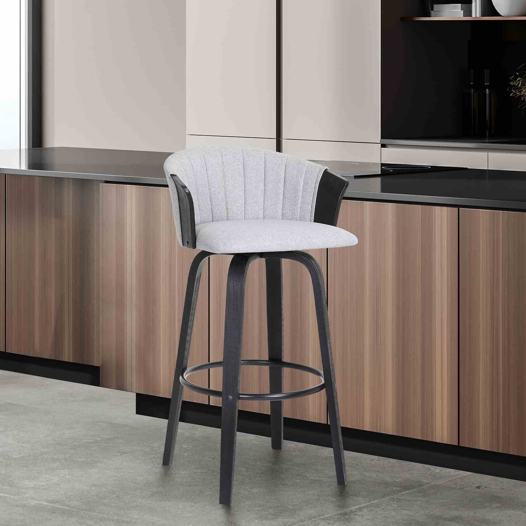 Diana 26" Swivel Black Wood Counter Stool in Light Gray Fabric - Image 10