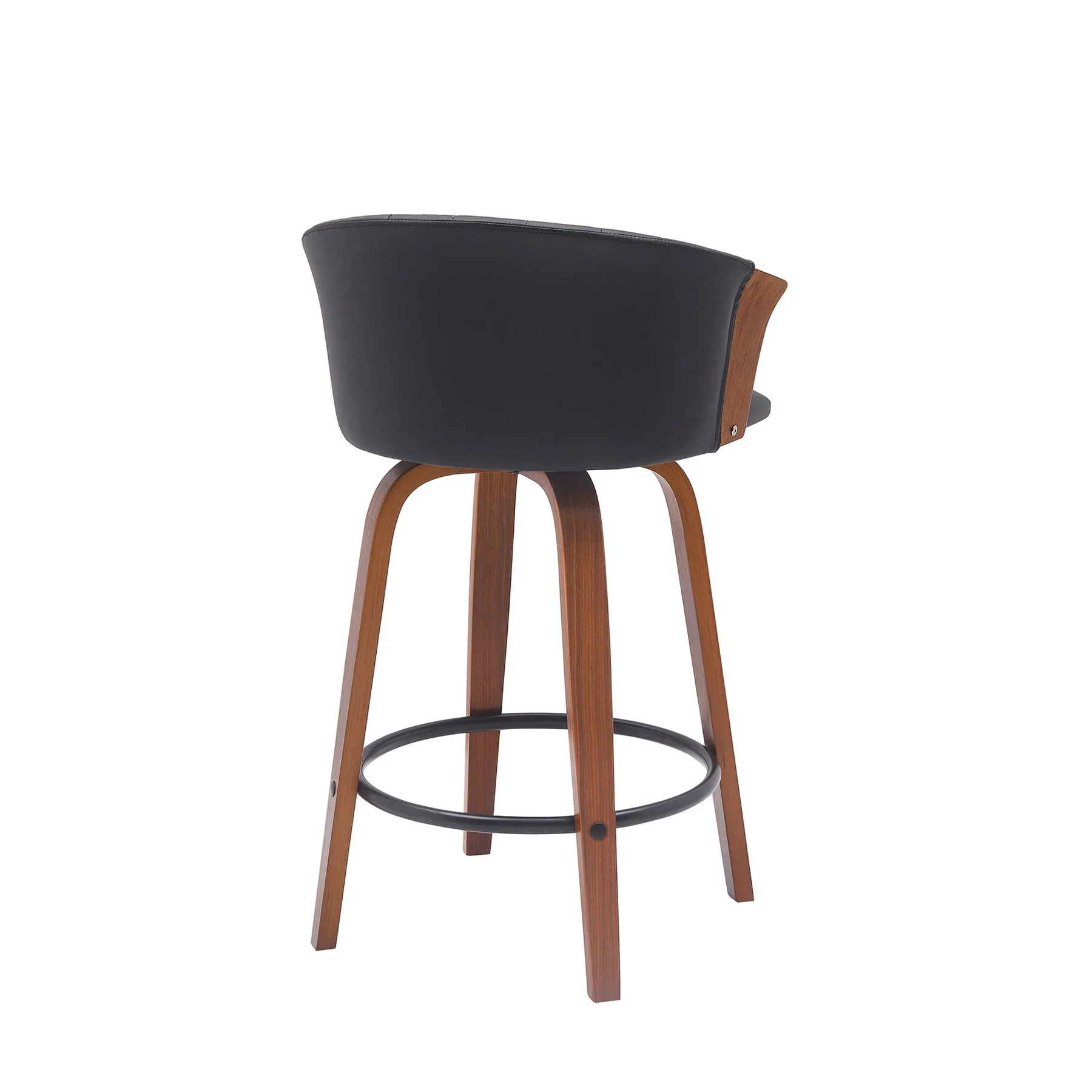 Diana 26" Swivel Walnut Wood Counter Stool in Black Faux Leather - Image 3