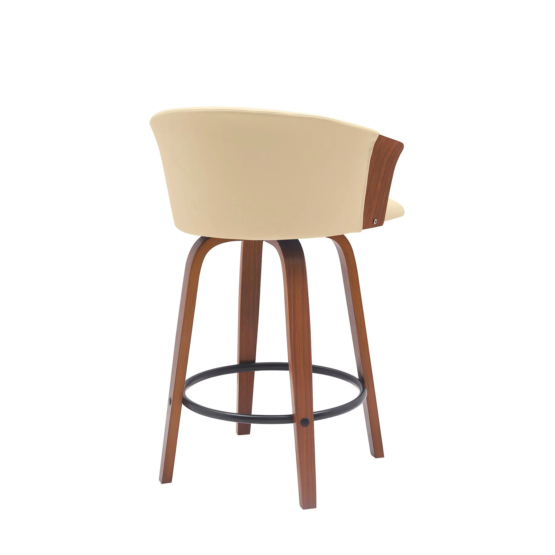 Diana 26" Swivel Walnut Wood Counter Stool in Cream Faux Leather - Image 3