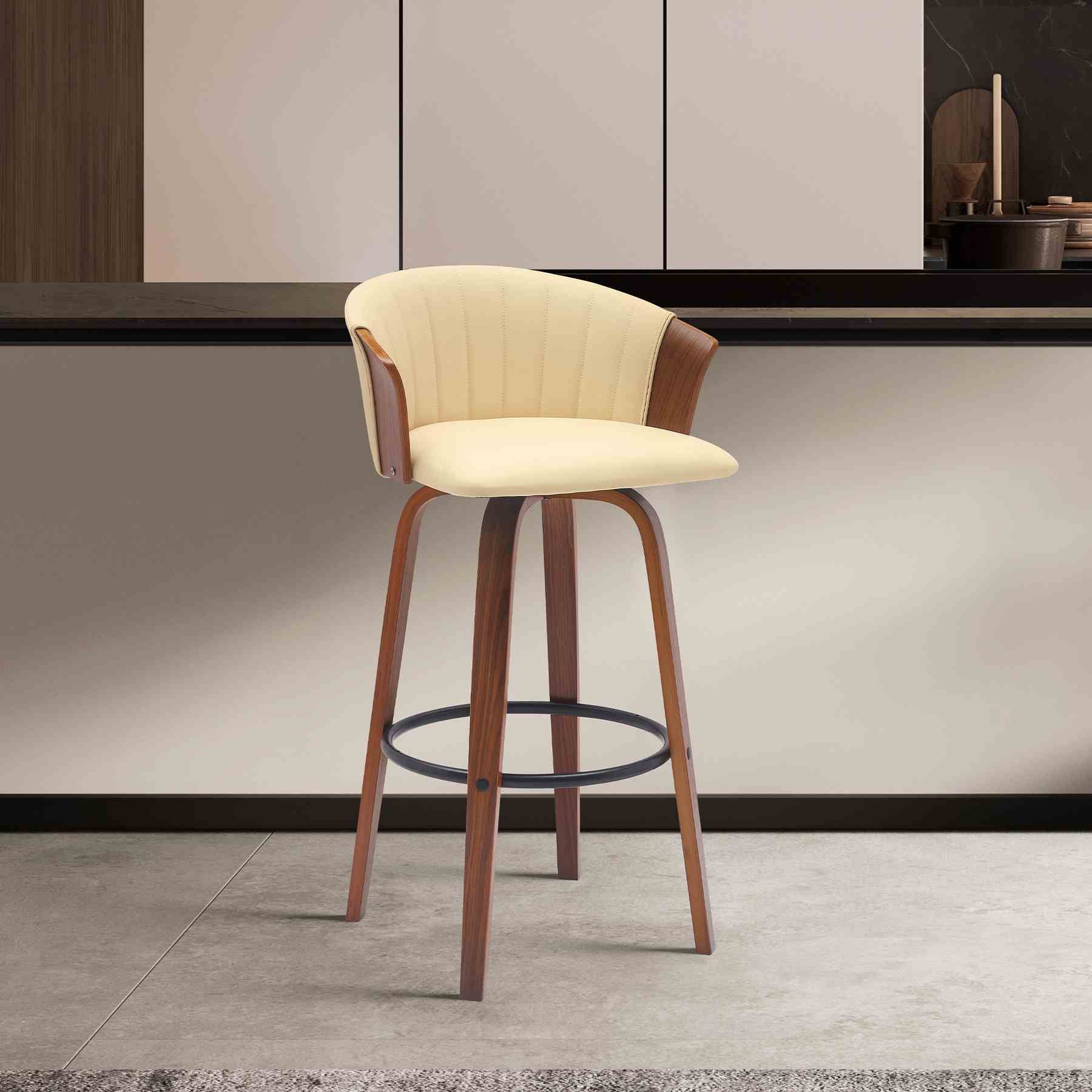Diana 26" Swivel Walnut Wood Counter Stool in Cream Faux Leather - Image 9