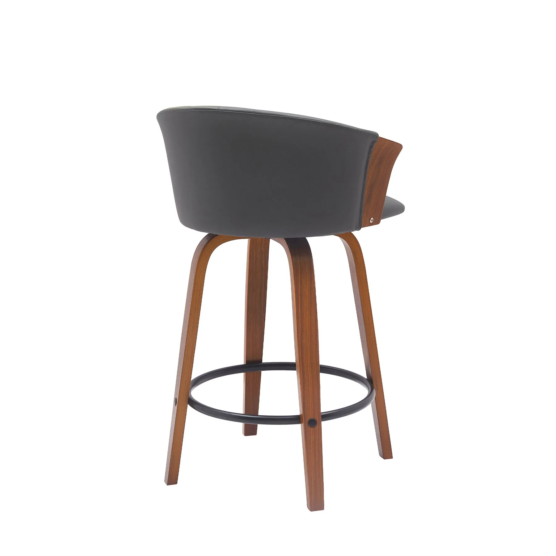 Diana 26" Swivel Walnut Wood Counter Stool in Gray Faux Leather - Image 3