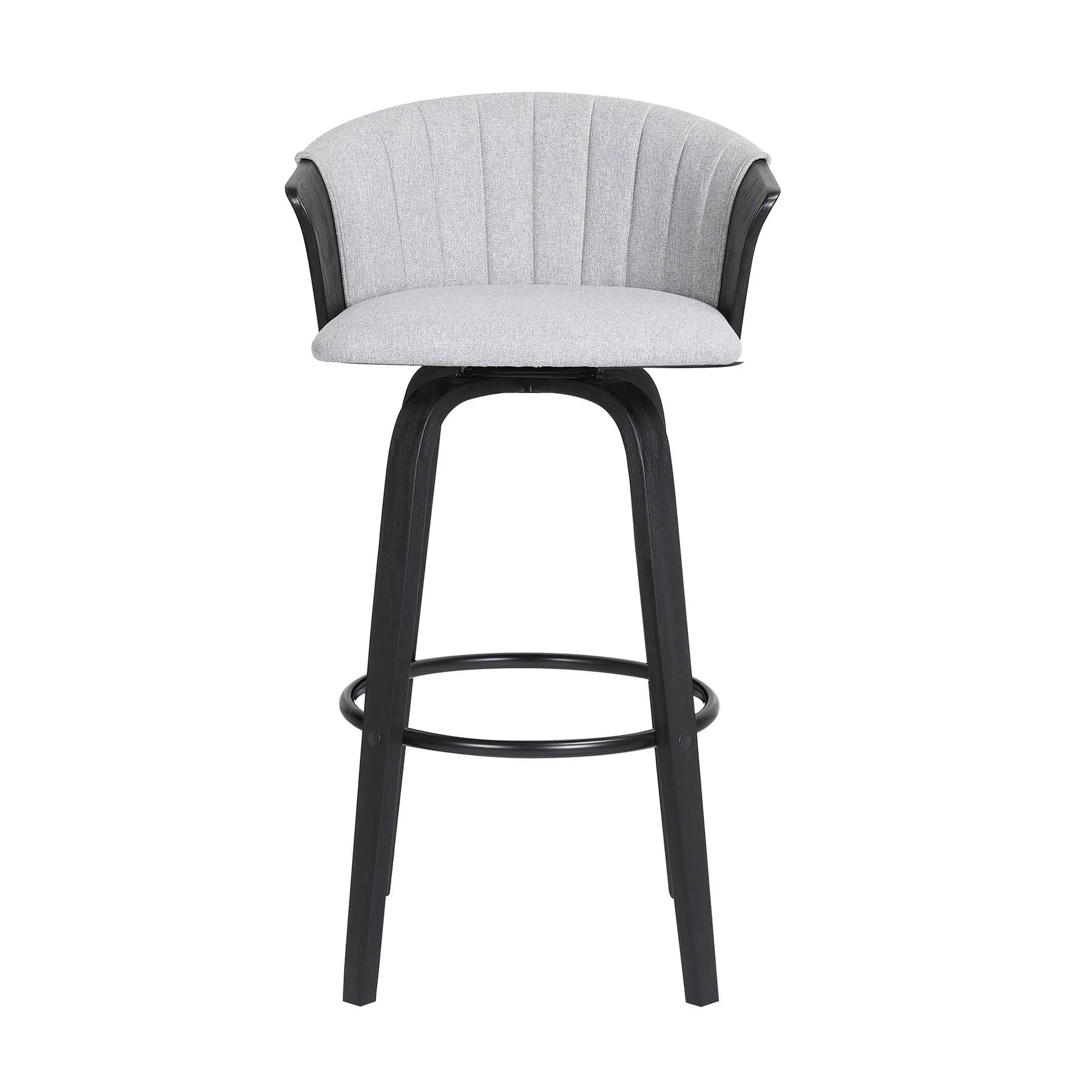 Diana 30" Swivel Black Wood Bar Stool in Light Gray Fabric - Image 2