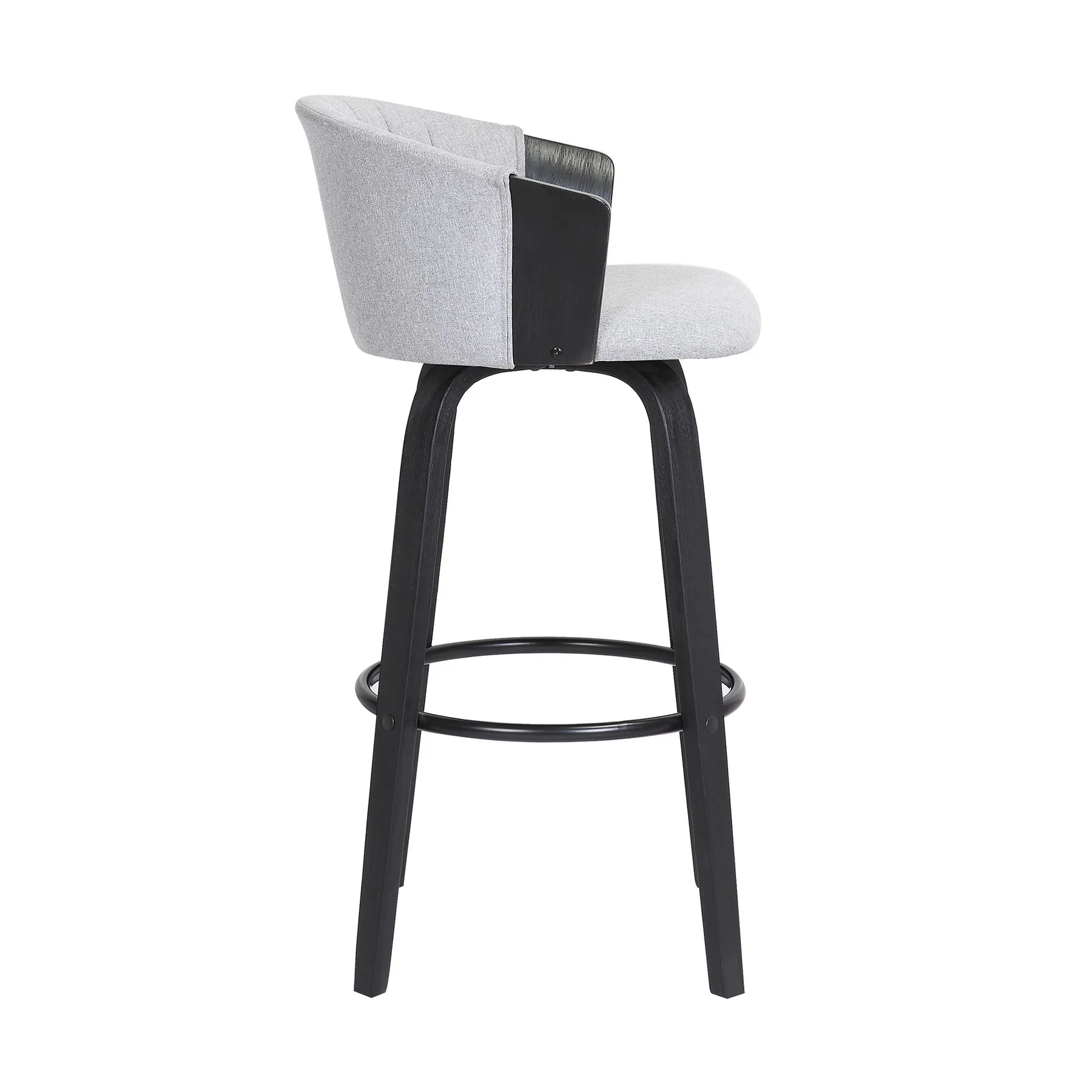 Diana 30" Swivel Black Wood Bar Stool in Light Gray Fabric - Image 3