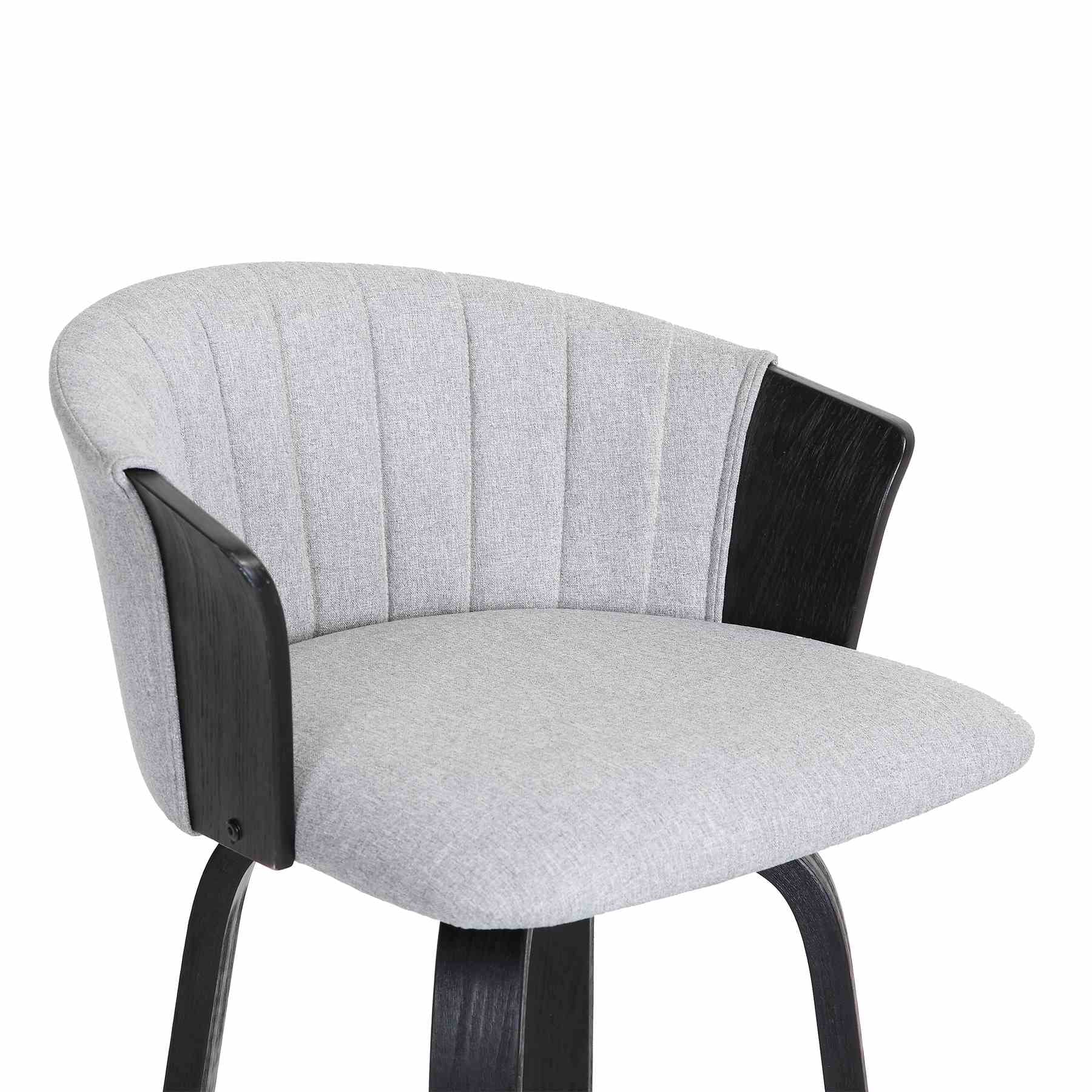 Diana 30" Swivel Black Wood Bar Stool in Light Gray Fabric - Image 6